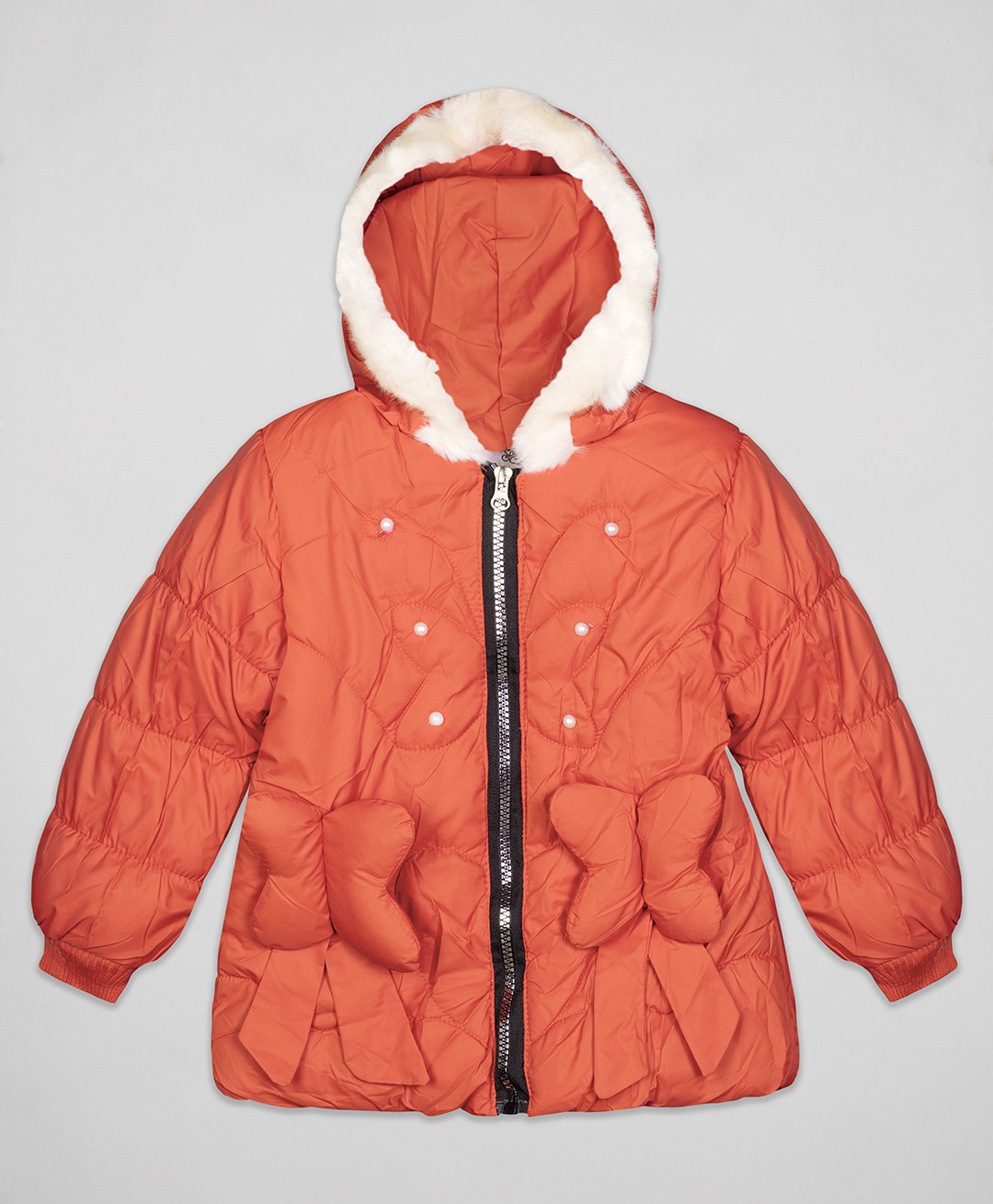 The Sandbox Clothing Co Full Sleeves Pearls Detailed Quilted Hooded Jacket - Orange-image-18