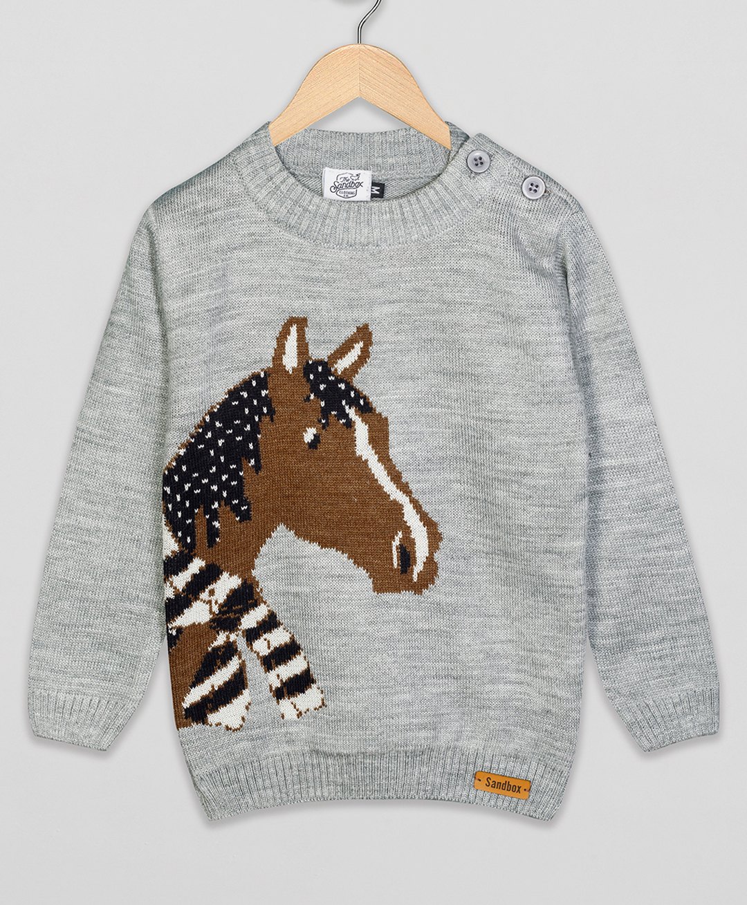 The Sandbox Clothing Co Cotton Full Sleeves Horse Designed Sweater - Grey-image-48