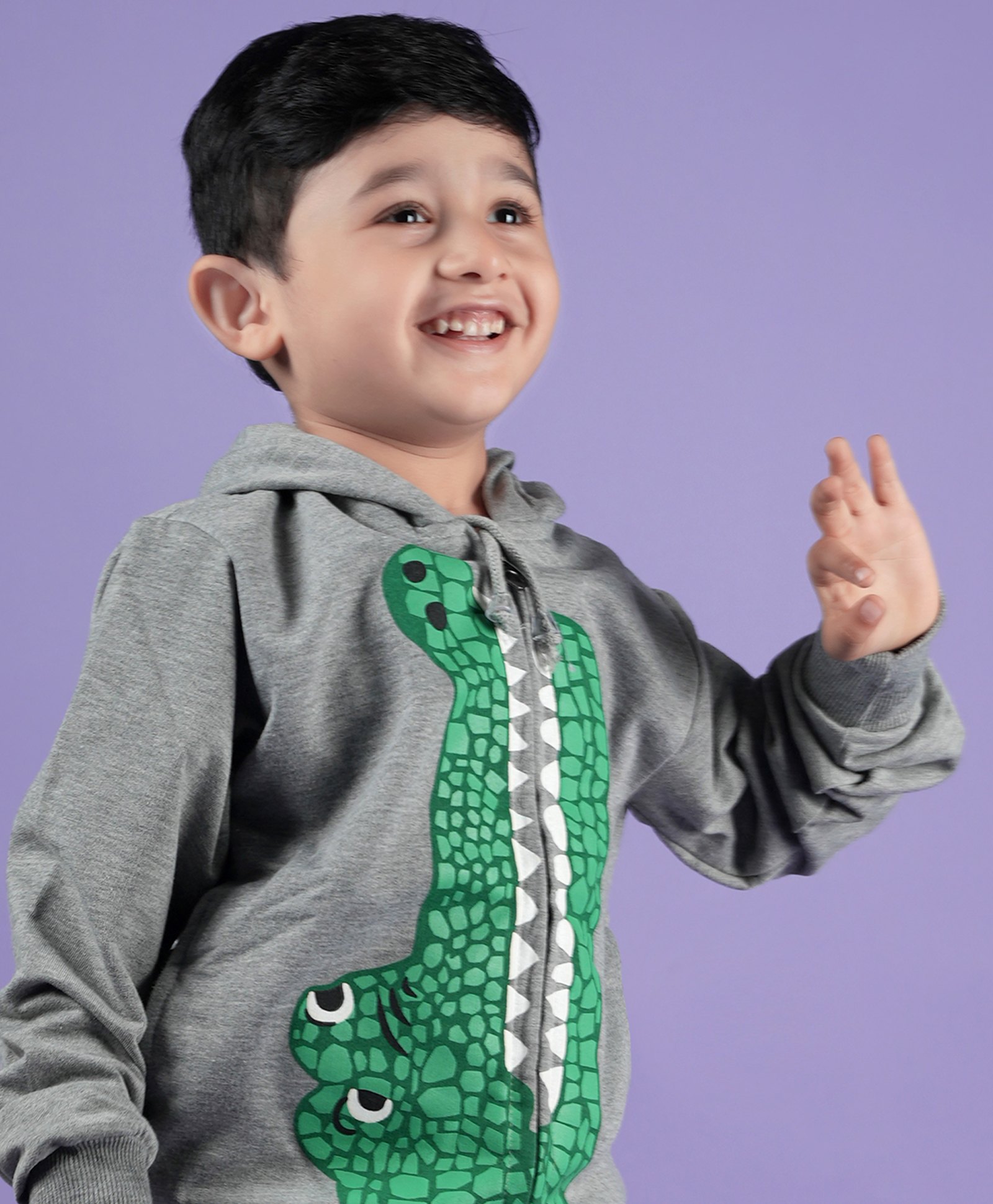 The Sandbox Clothing Co Full Sleeves Crocodile Printed Zipper Sweatshirt - Grey-picture-12
