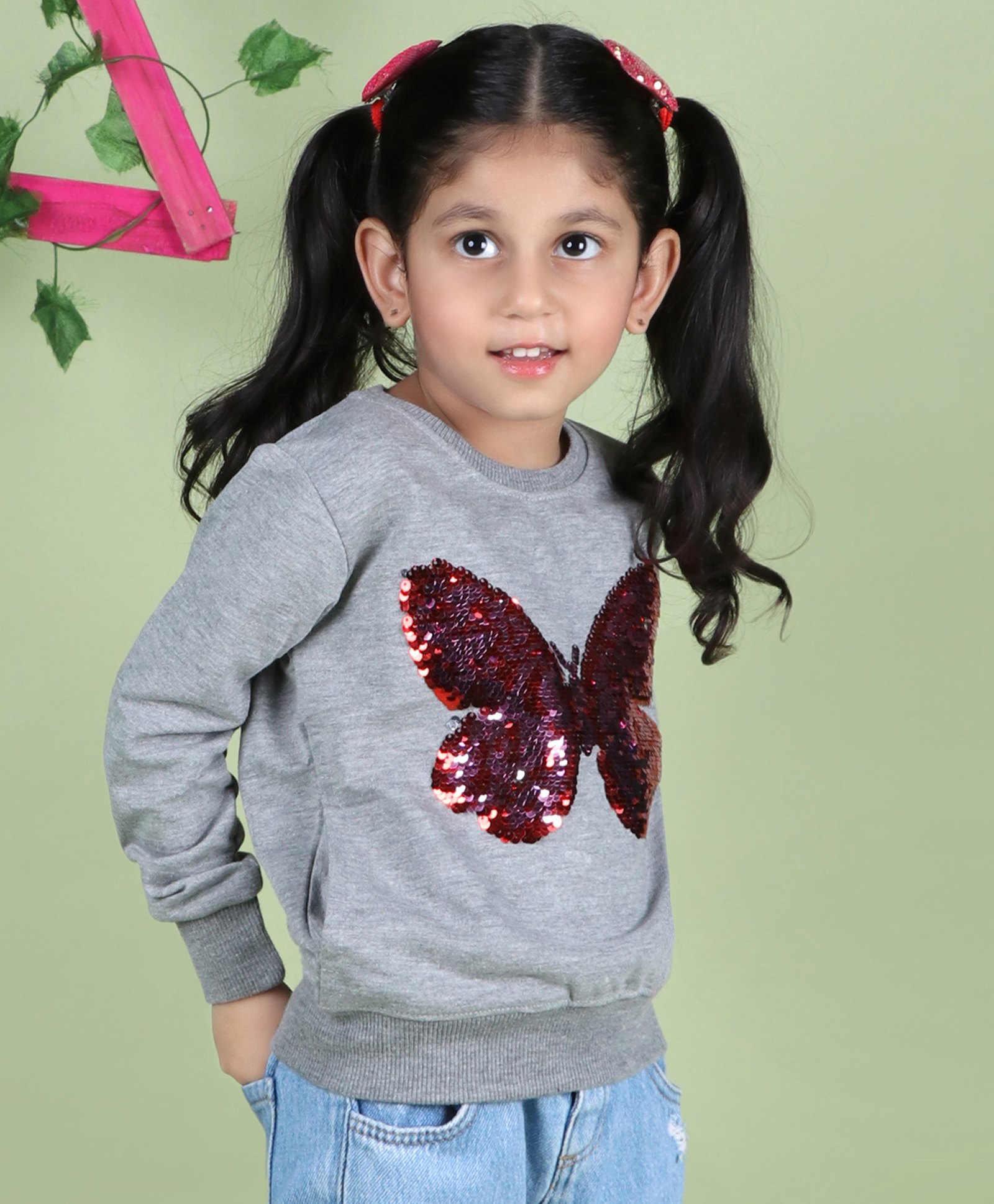 The Sandbox Clothing Co Cotton Full Sleeves Butterfly Sequins Embellished Designed Sweatshirt - Grey-image-27