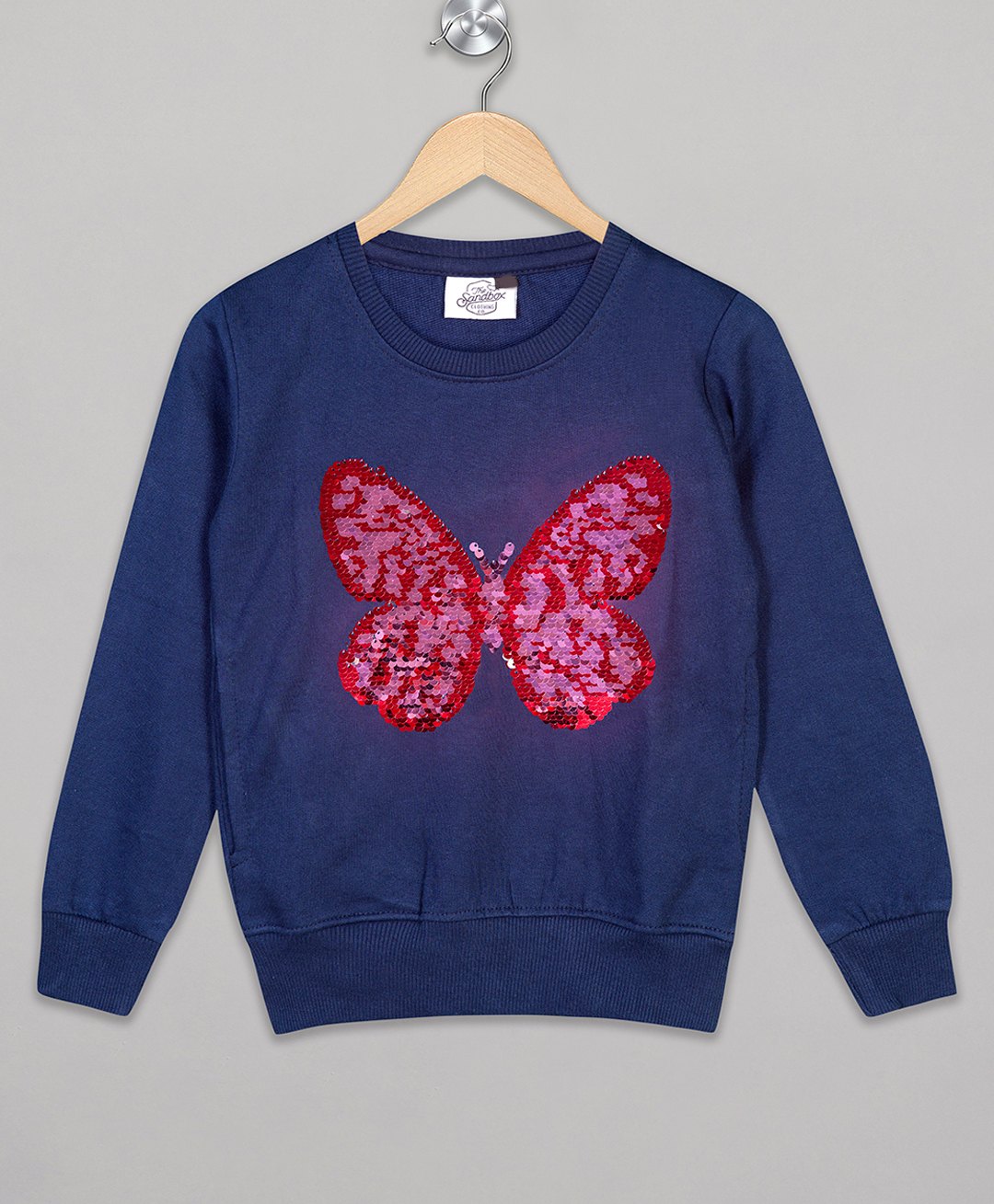 The Sandbox Clothing Co Cotton Full Sleeves Butterfly Sequins Embellished Designed Sweatshirt - Navy Blue-image-26