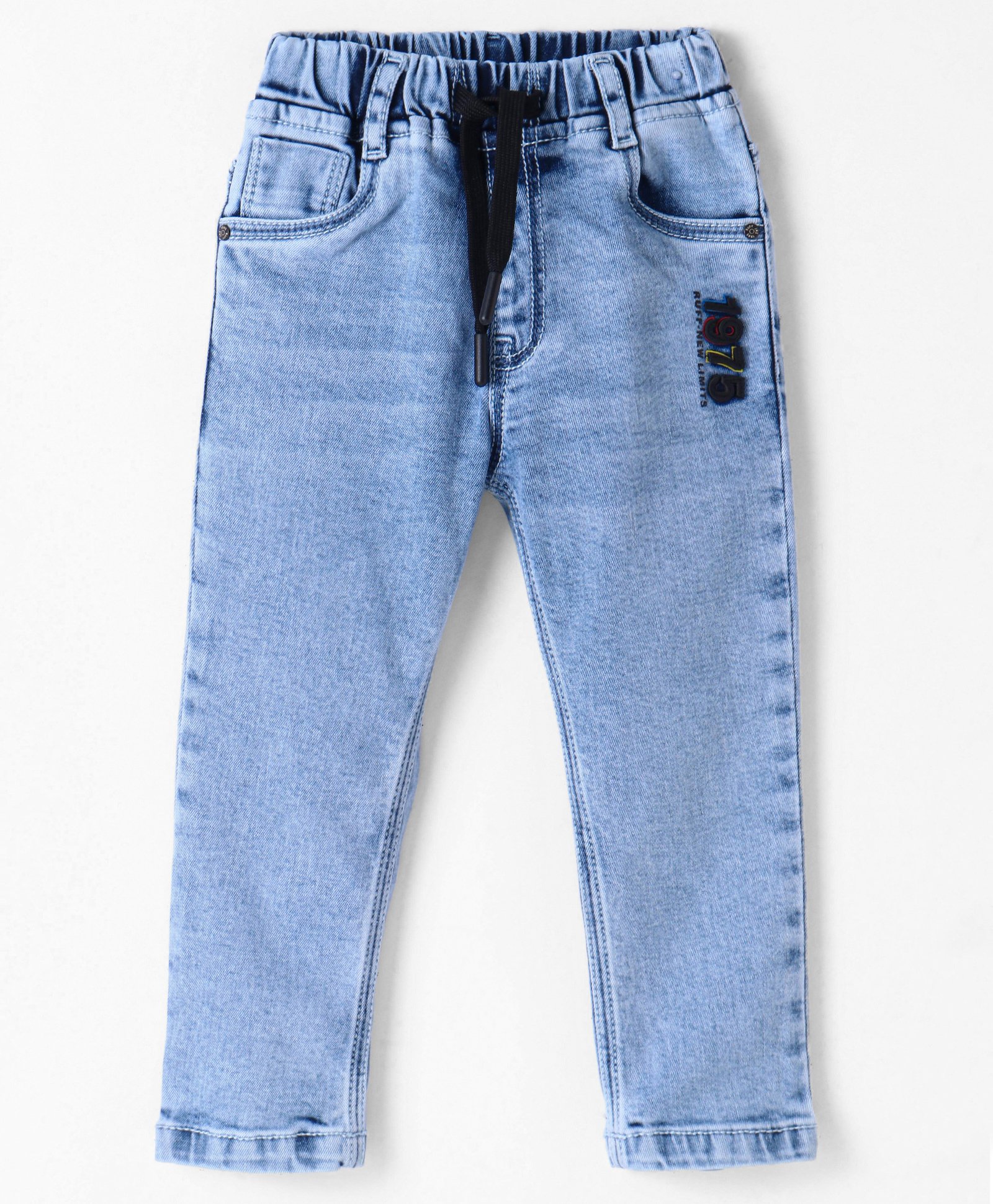 Ruff Woven Full Length Denim Jeans With Text Applique - Light Blue-image-4