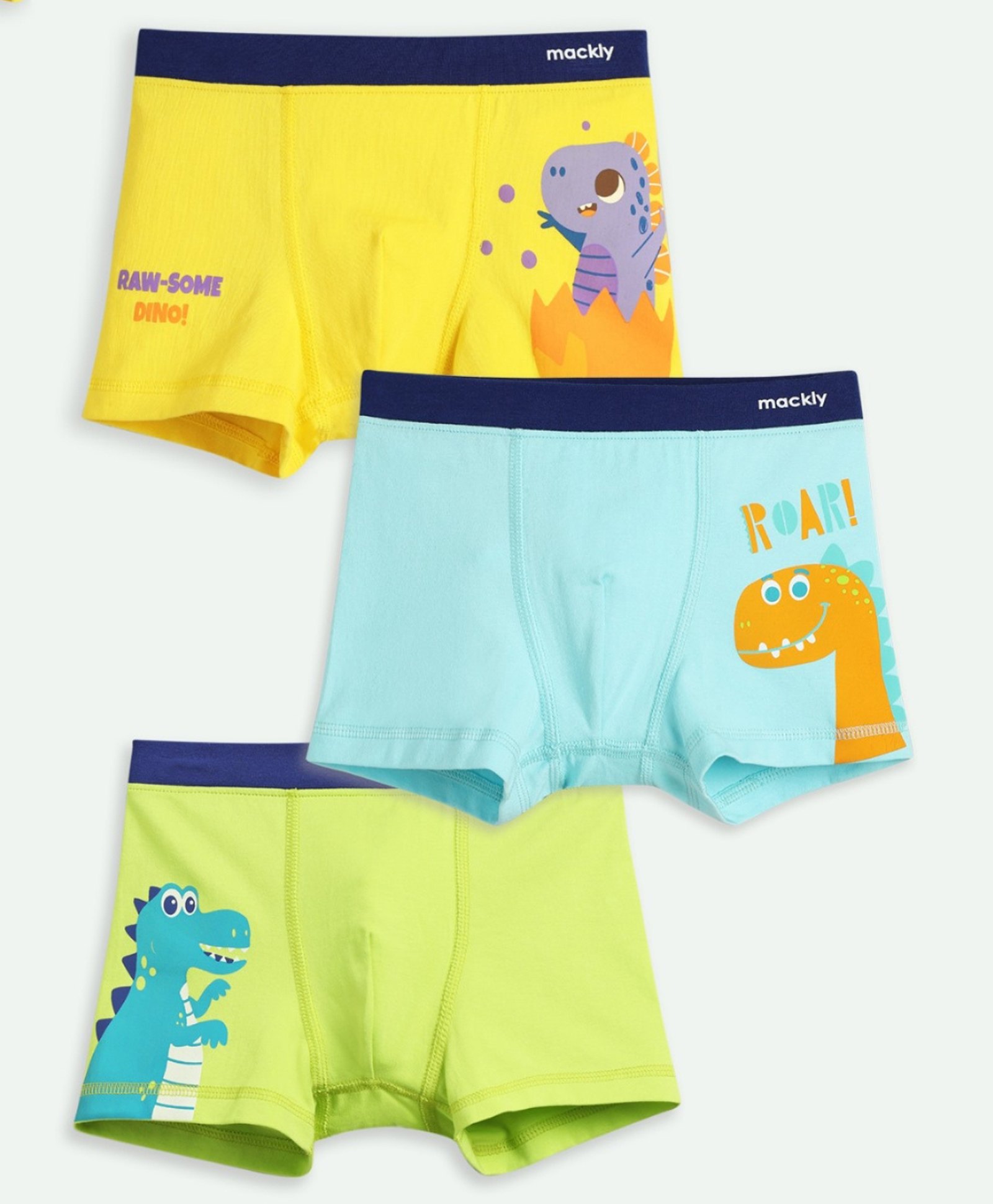 Mackly Pack Of 3 Cotton Elastane Baby Dinosaur Printed Boxers - Yellow Blue & Green-picture-15