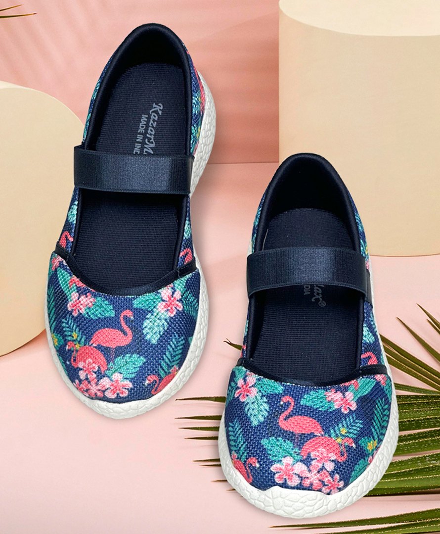 KazarMax Flamingo & Floral Designed Ballerinas - Navy Blue-image-8