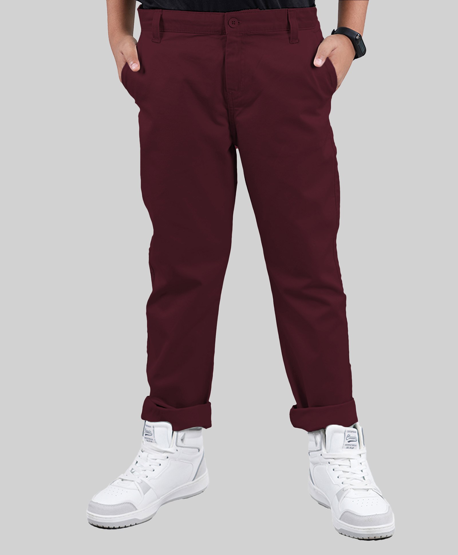 Kiddopanti Cotton Solid Pant - Maroon-picture-25