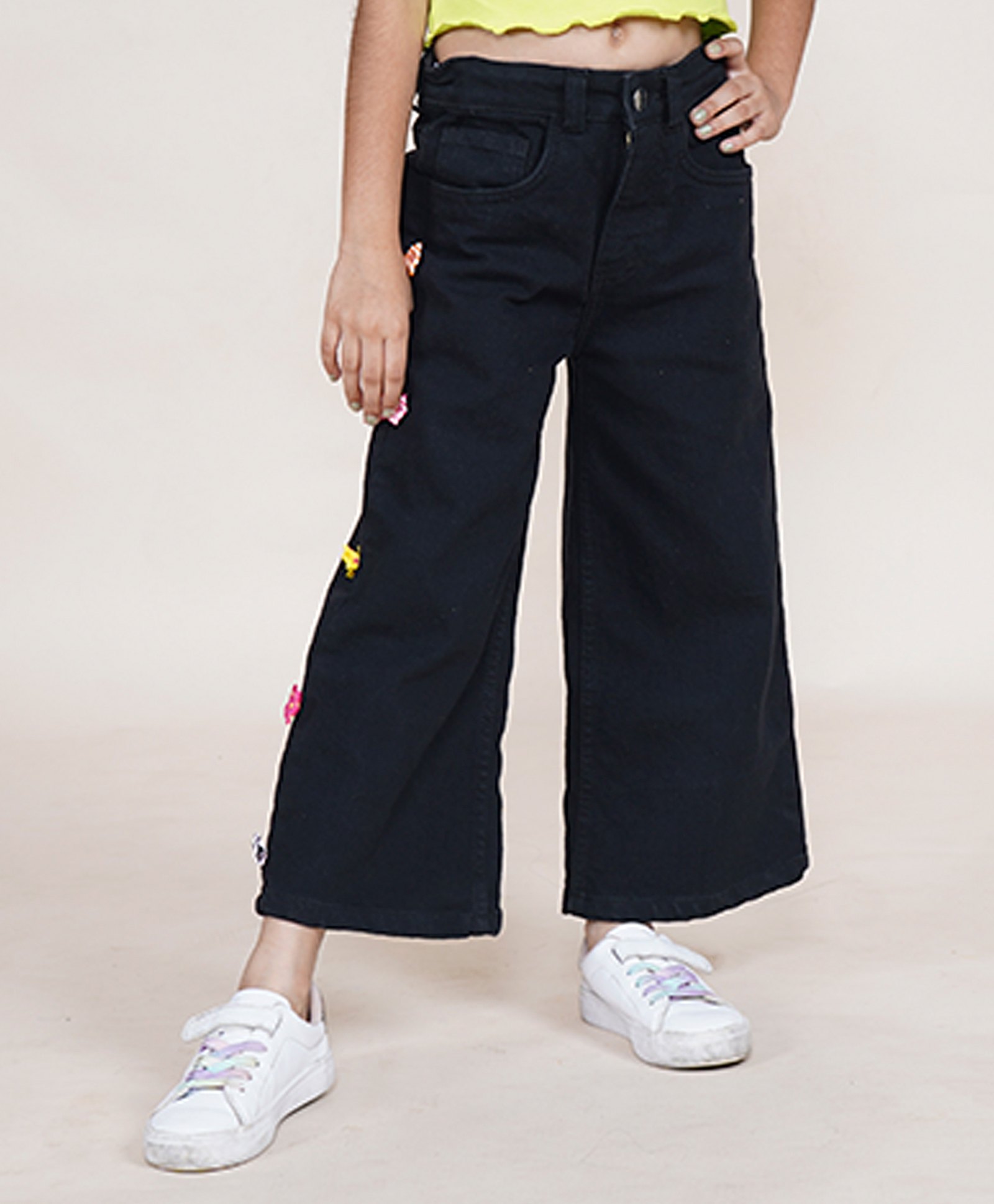 Kiddopanti Denim Bow Applique Detailed Flared Jeans - Black-picture-24