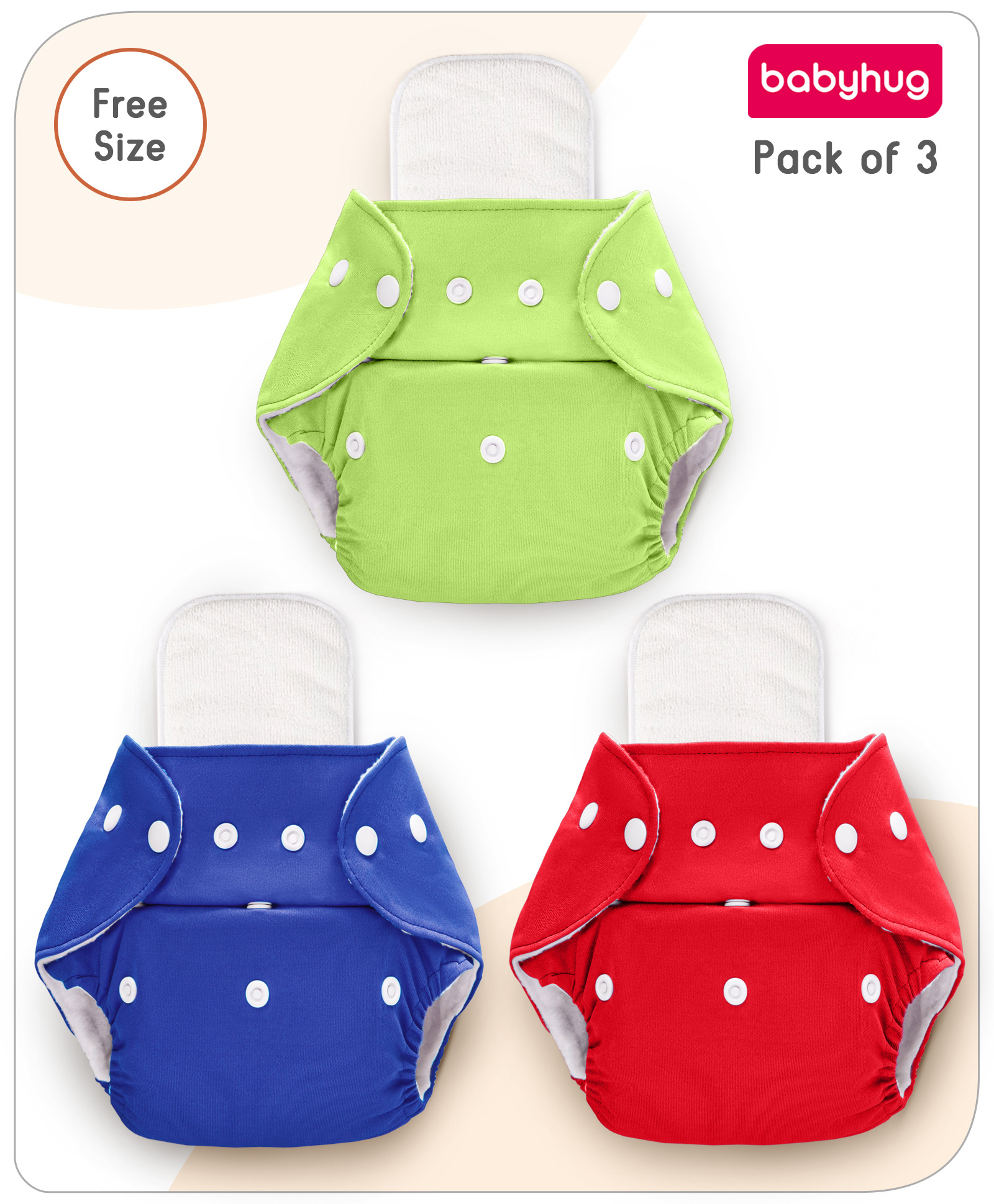 BabyhugFree Size Reusable Cloth Diaper with Inserts Pack of 3 - Multicolour-image-9