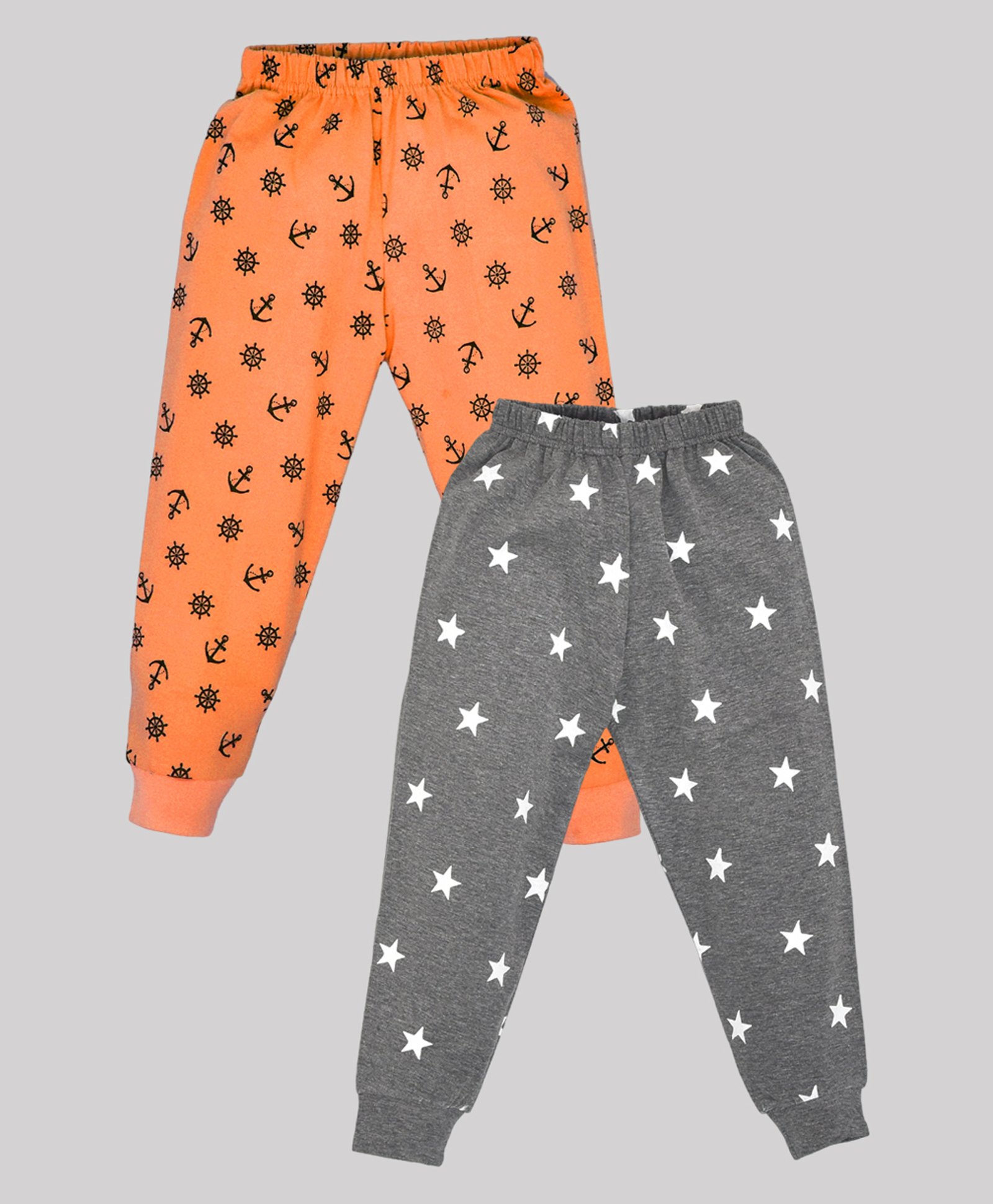 hrit Kiwi Pack of 2 Cotton Anchors & Stars Printed Lounge Pants - Orange & Grey-picture-36