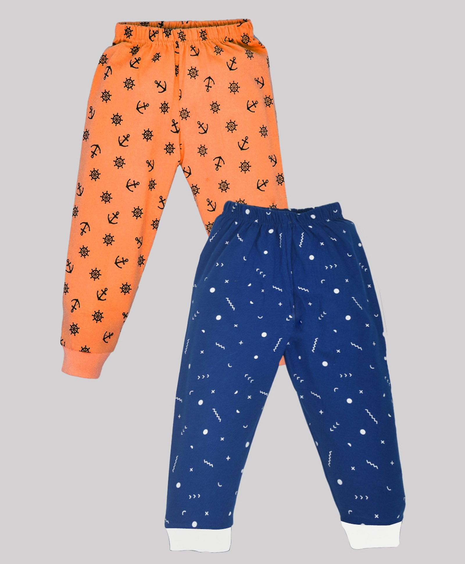 hrit Kiwi Pack of 2 Cotton Anchors & Confetti Printed Lounge Pants - Orange & Blue-picture-24