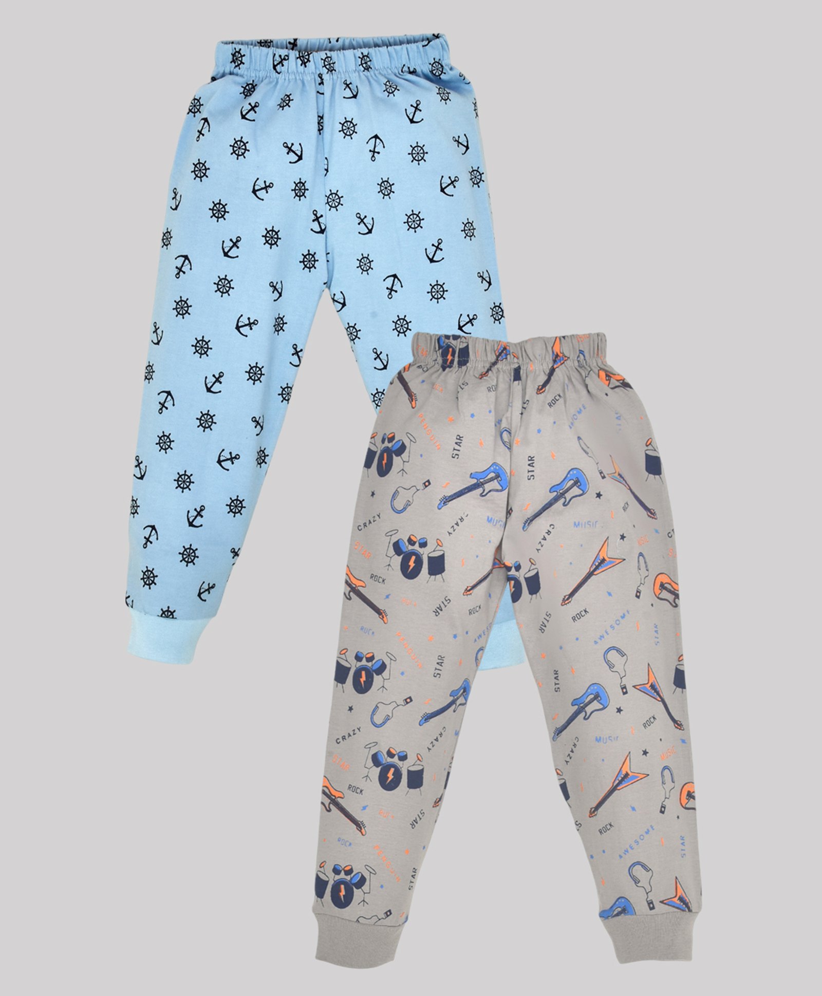 Hrit Pack of 2 Cotton Anchors & Musical Instruments Printed Lounge Pantss - Blue & Grey-picture-27