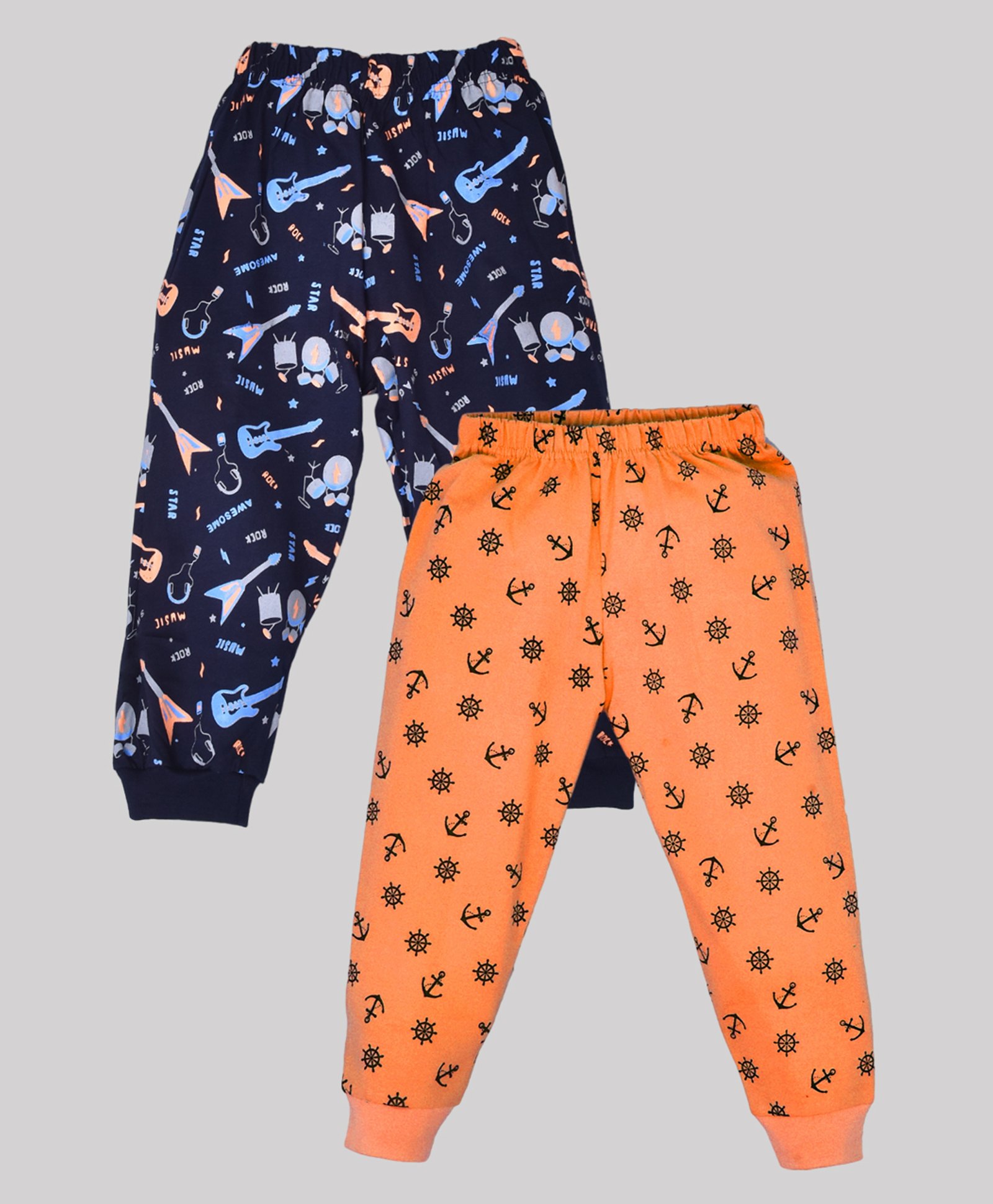 Kiwi Pack of 2 Cotton Anchors & Musical Instruments Printed Lounge Pants - Blue & Orange-image-28