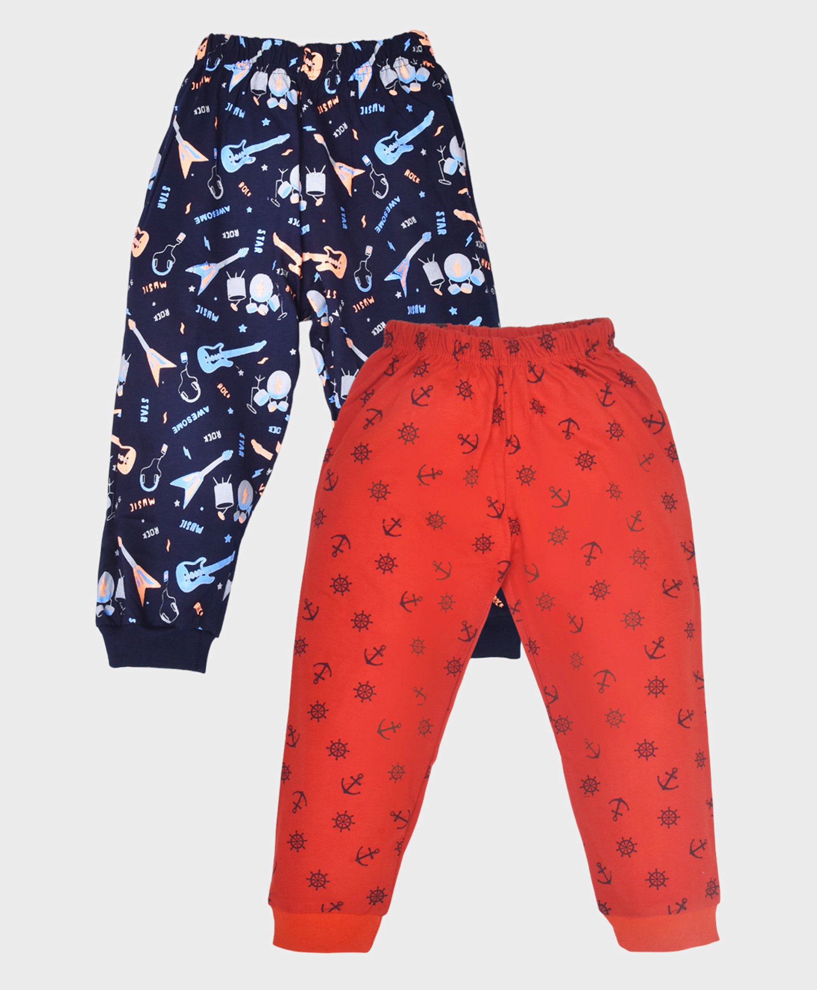 hrit Kiwi Pack of 2 Cotton Anchors & Musical Instruments Printed Lounge Pants - Blue & Red-picture-18