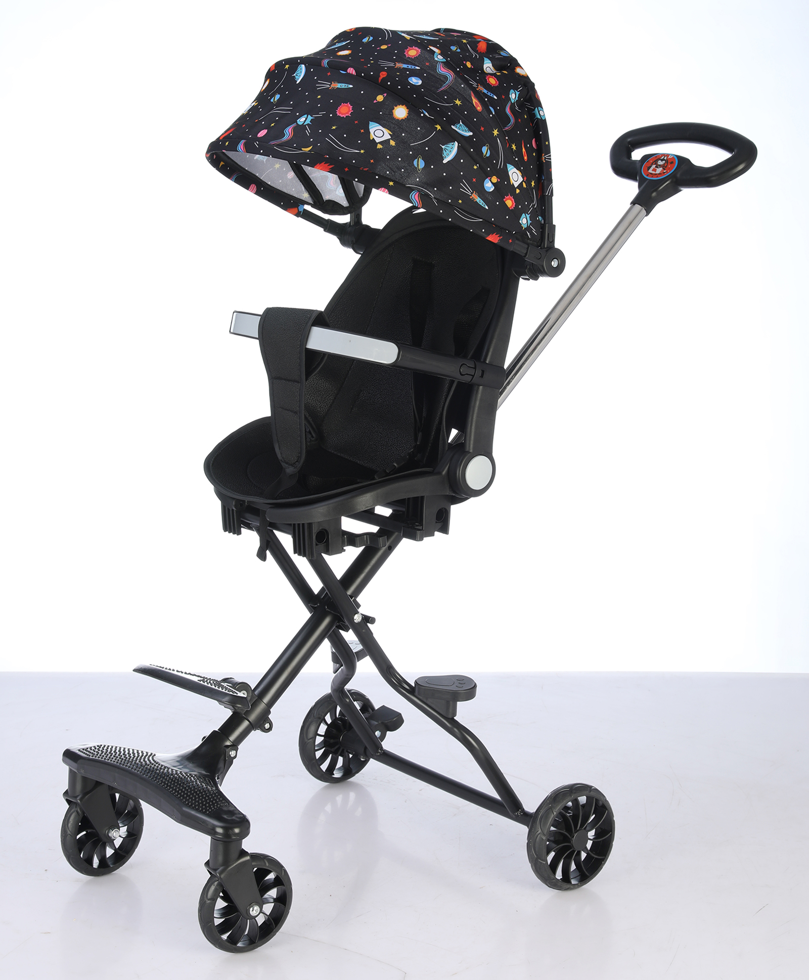 fab n funky 360° Rotation & Ergonomic Design Jogging Stroller Cum Pram with Adjustable Backrestwith Space Print - Black-picture-39