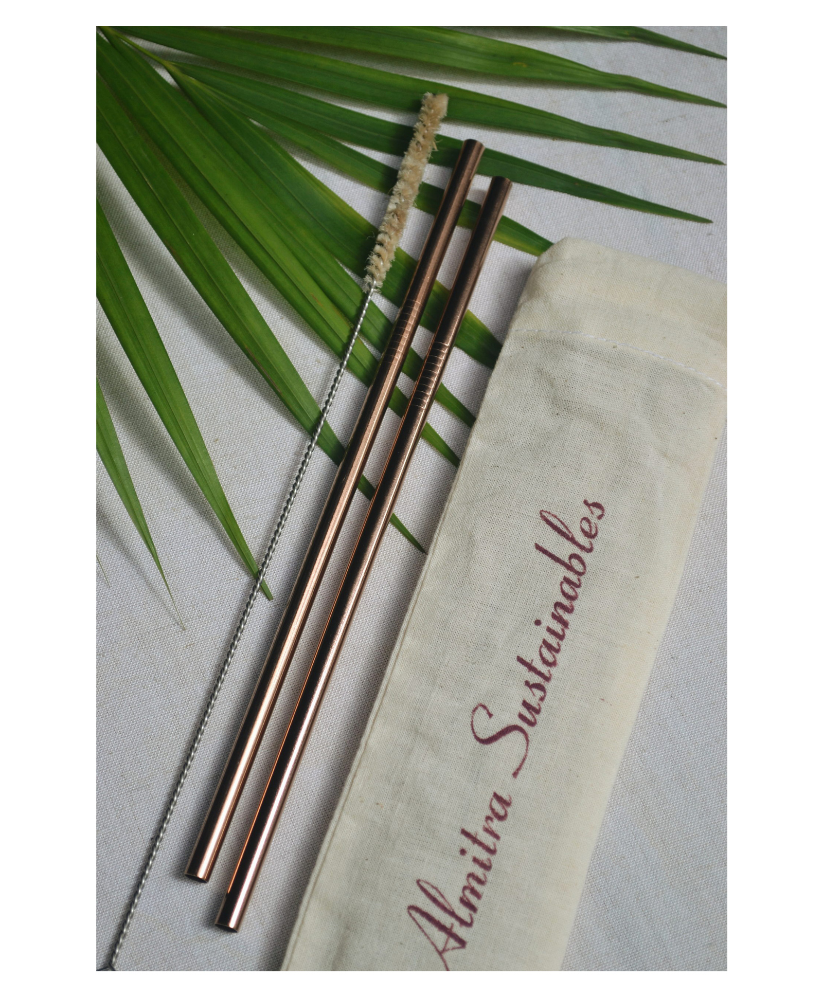 Almitra SustainablesReusable Copper Straw (Straight) Pack of 2 with Cleaner-image-2