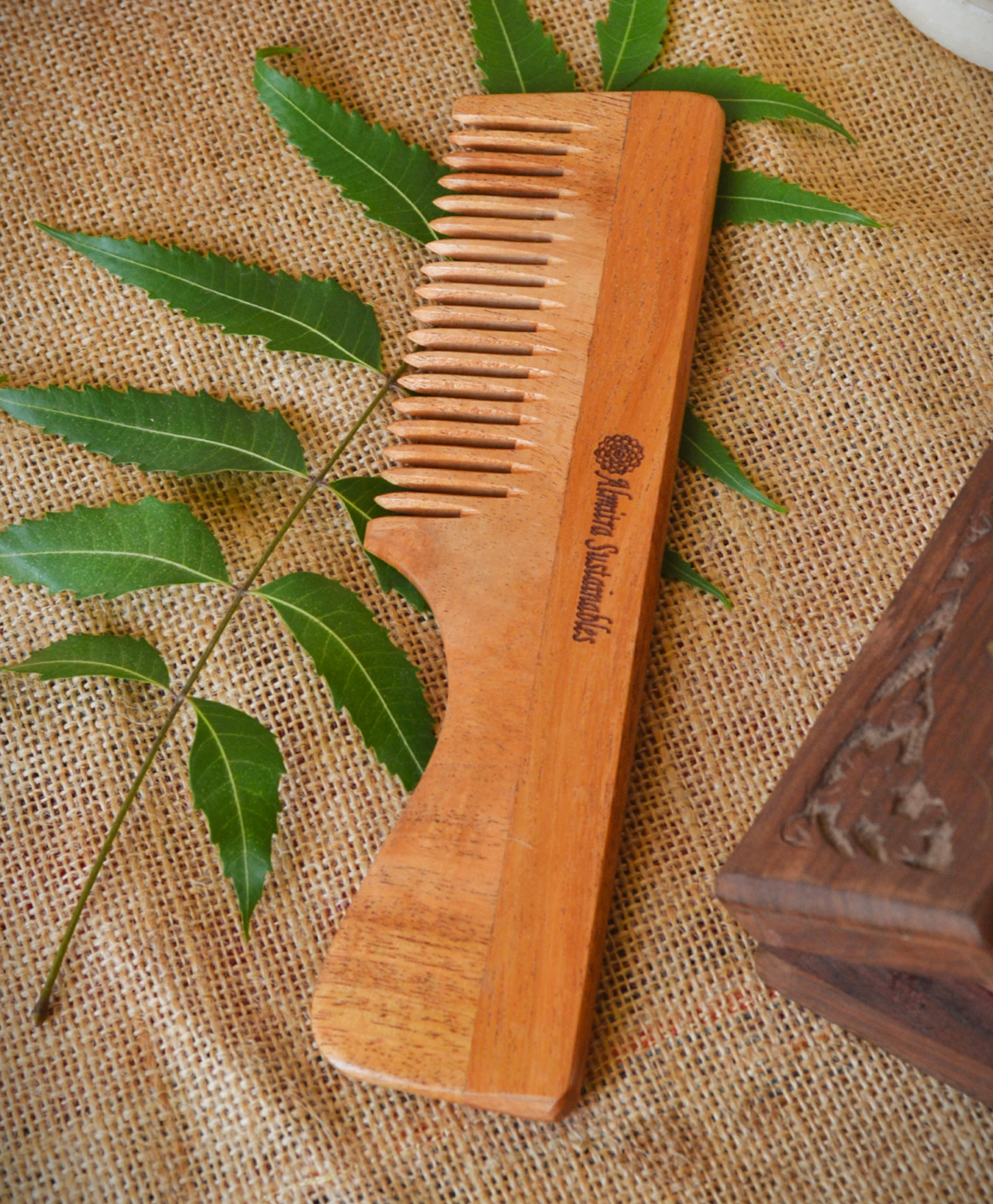 Almitra Sustainables Neem Wood Hair Comb with Handle-image-13