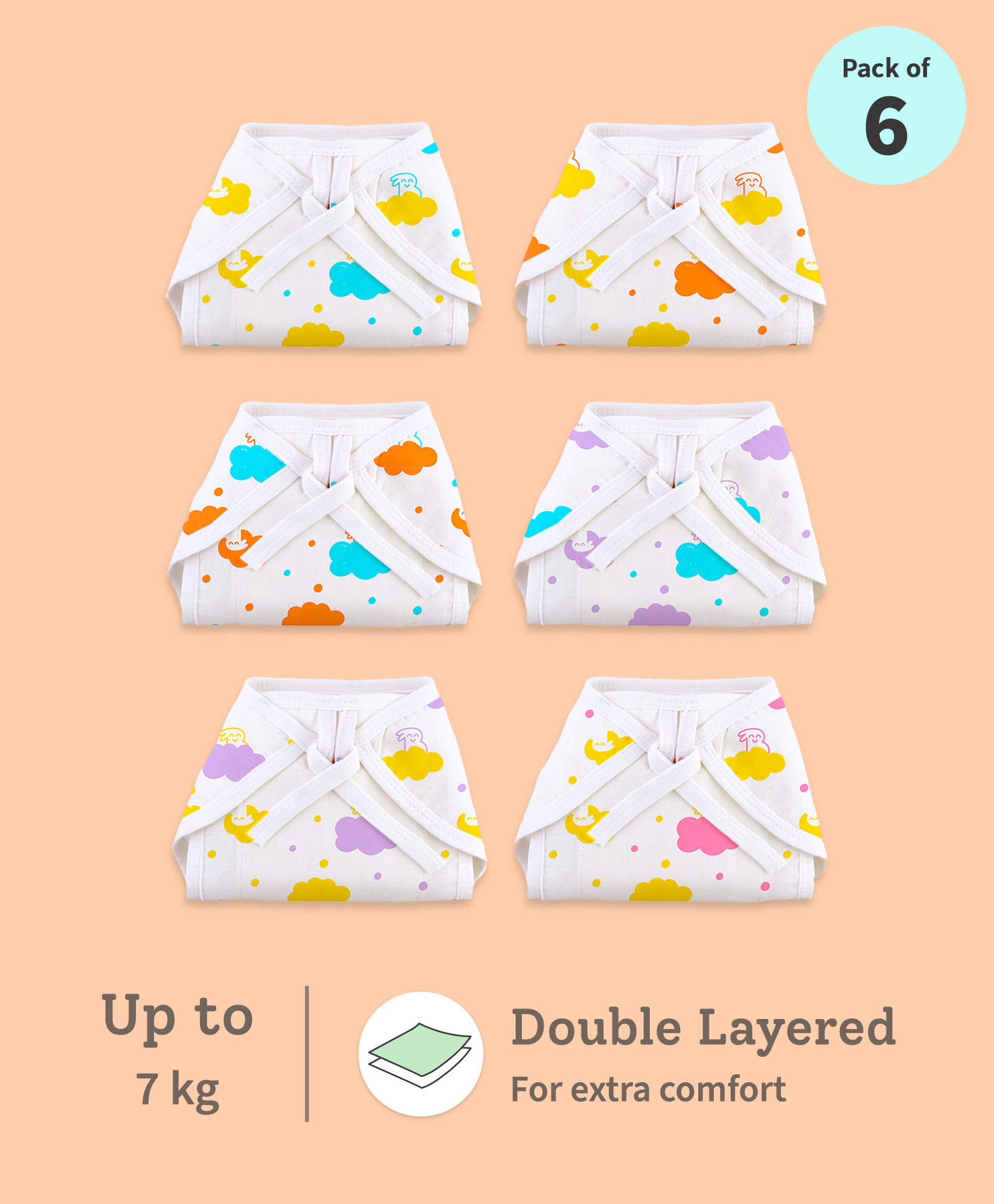 SuperBottoms100% Pure Cotton Extra Soft & Breathable Langot - Pack of 6