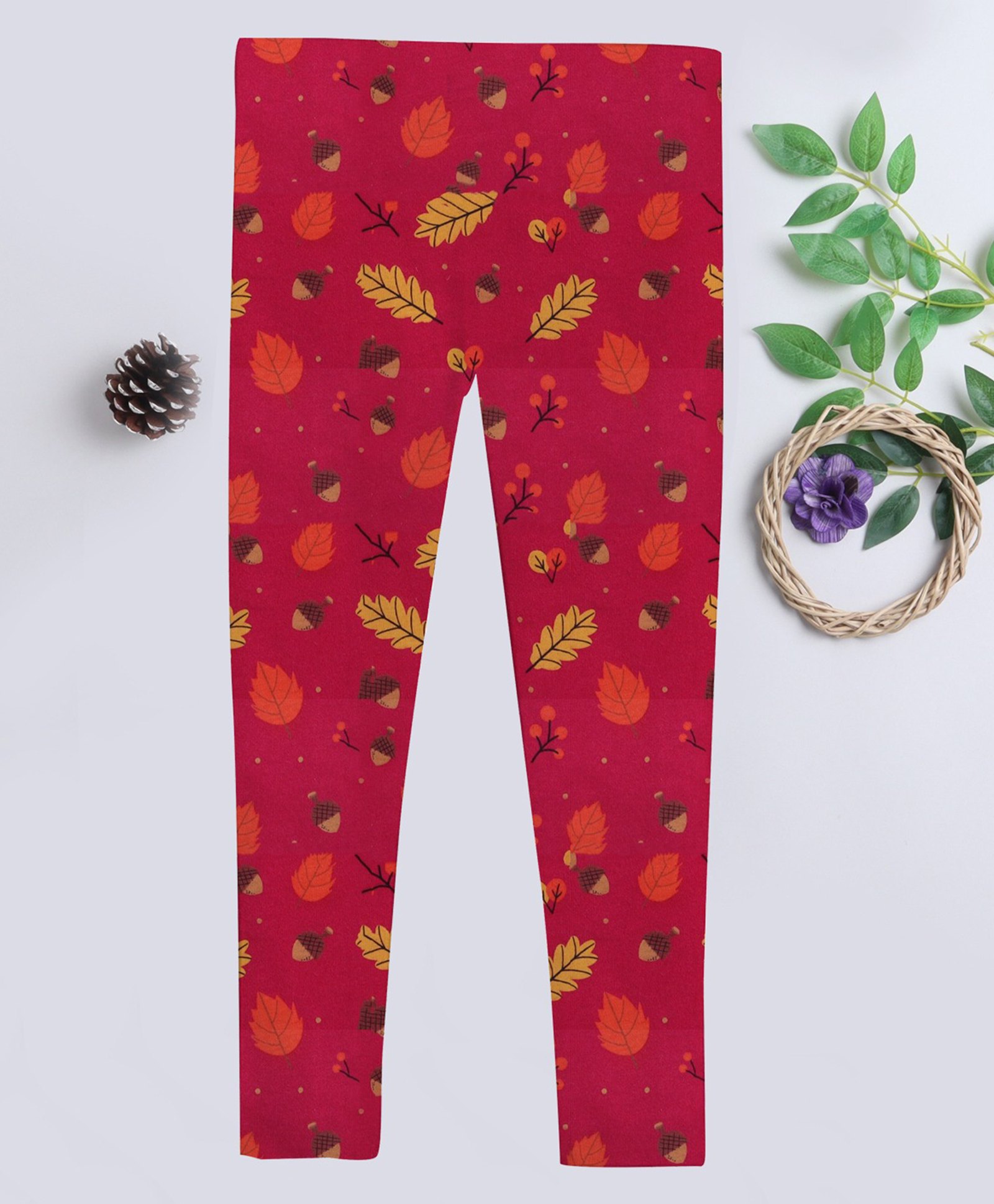 BABY NATION Leaves Printed Leggings - Red-picture-22