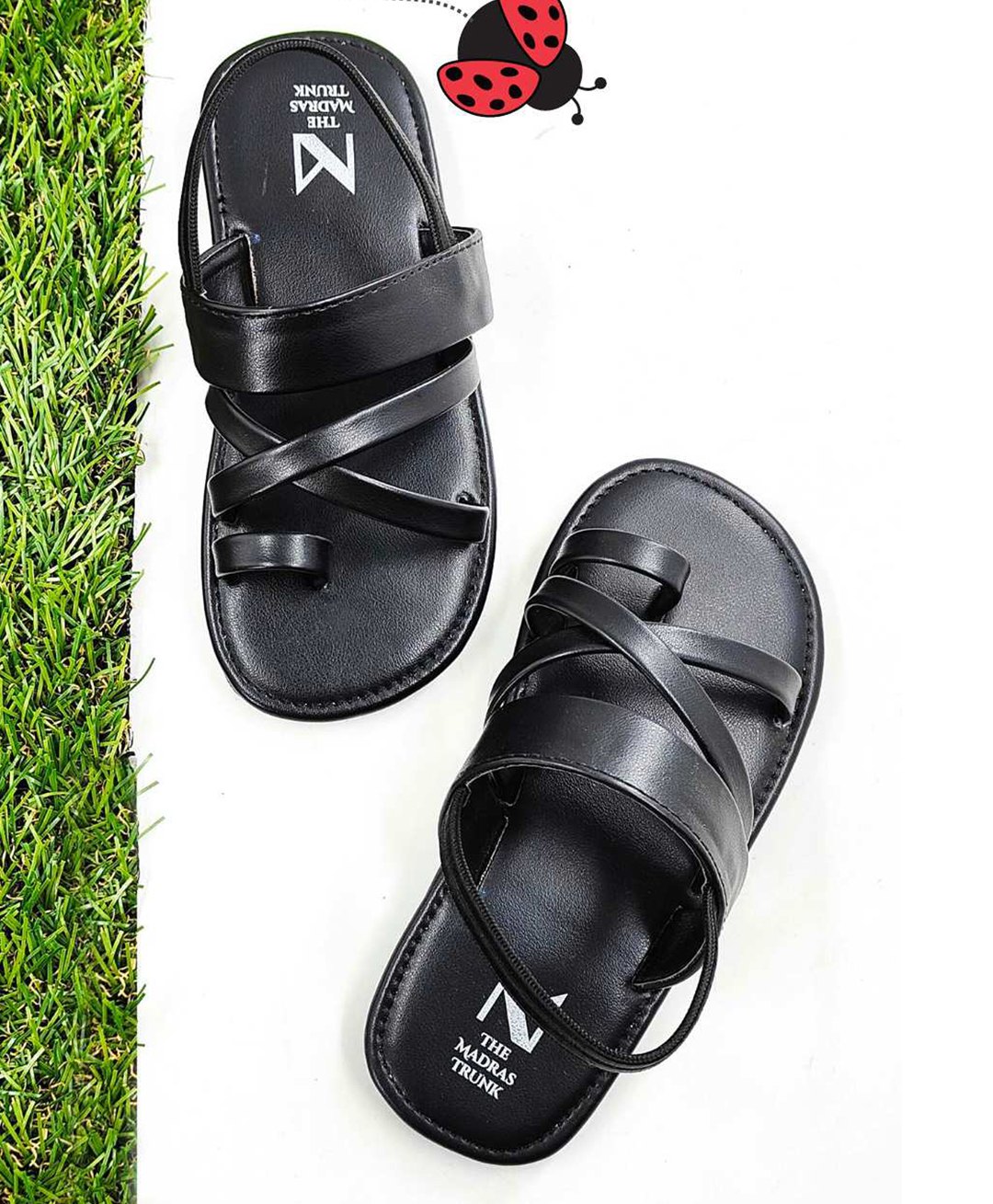 The Madras Trunk Strap Detailed Sandals - Black-image-46