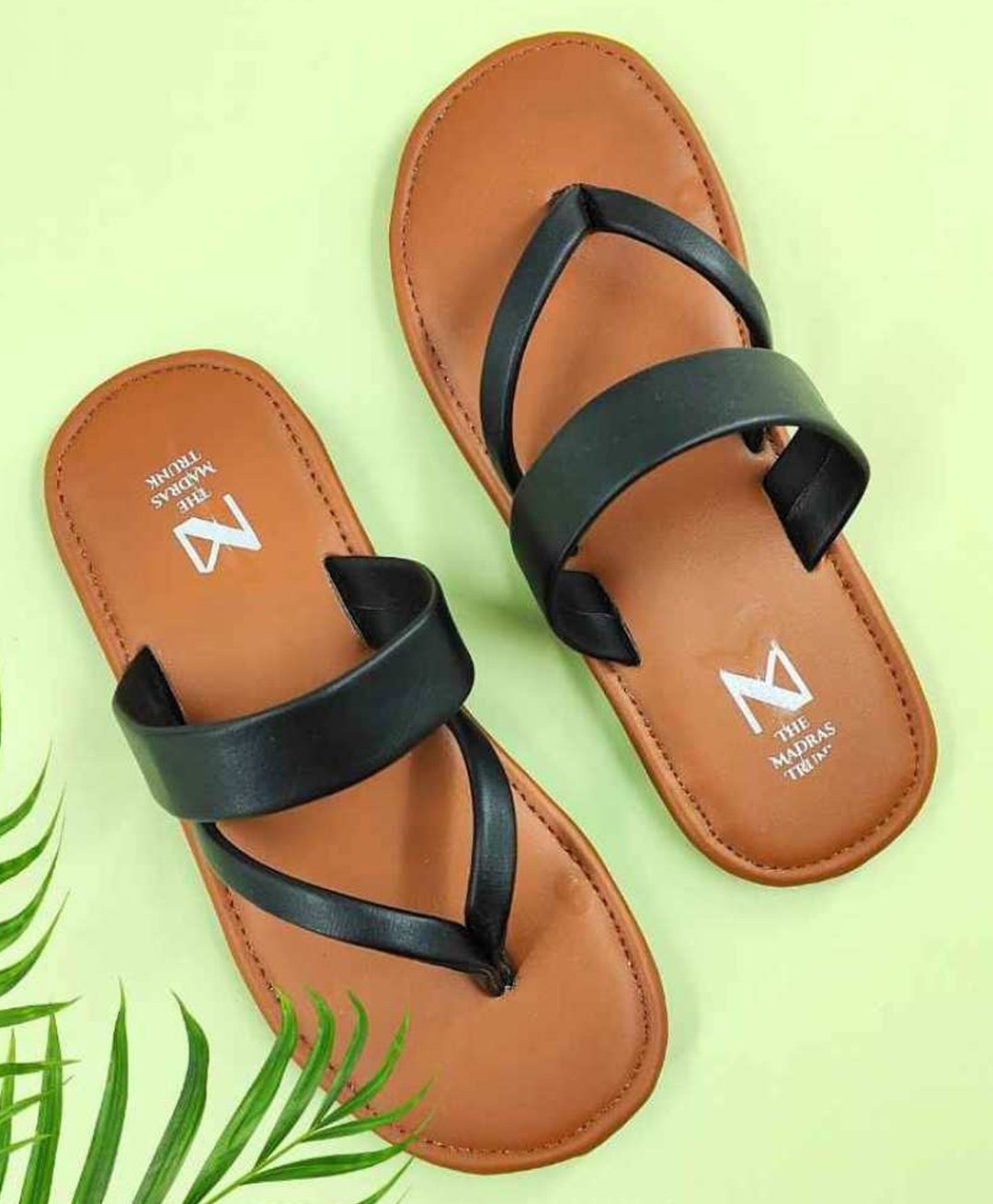 The Madras Trunk Strap Detailed Flip Flops - Tan & Black-picture-19