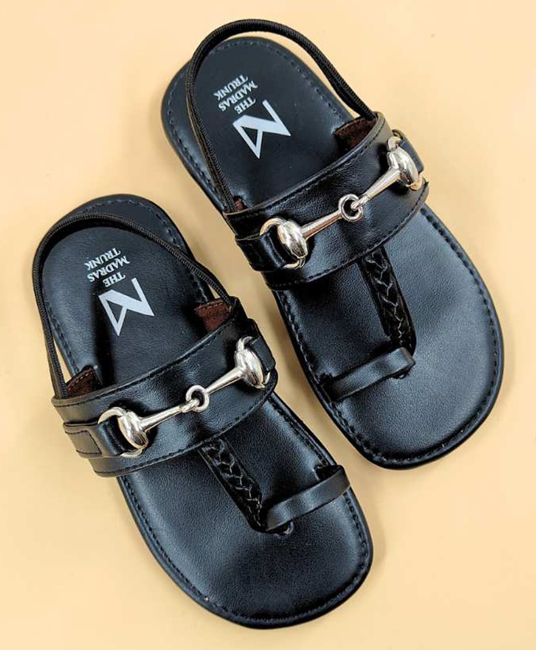 The Madras Trunk Knot & Horsebit Alloy Metal Detailed Sandals - Black-picture-36