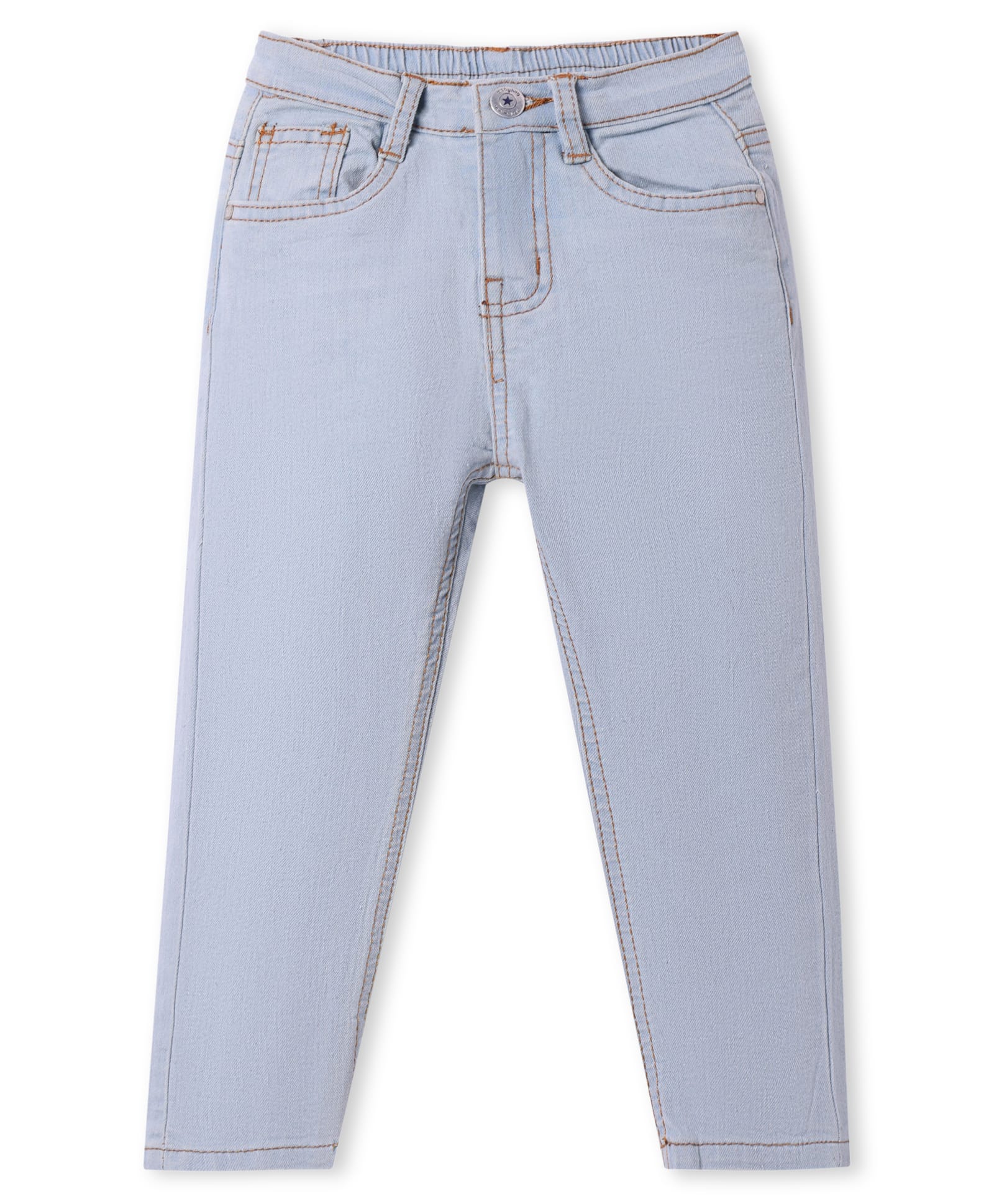 Babyhug Full Length Washed Denim Stretch Jeans- Light Blue-picture-17