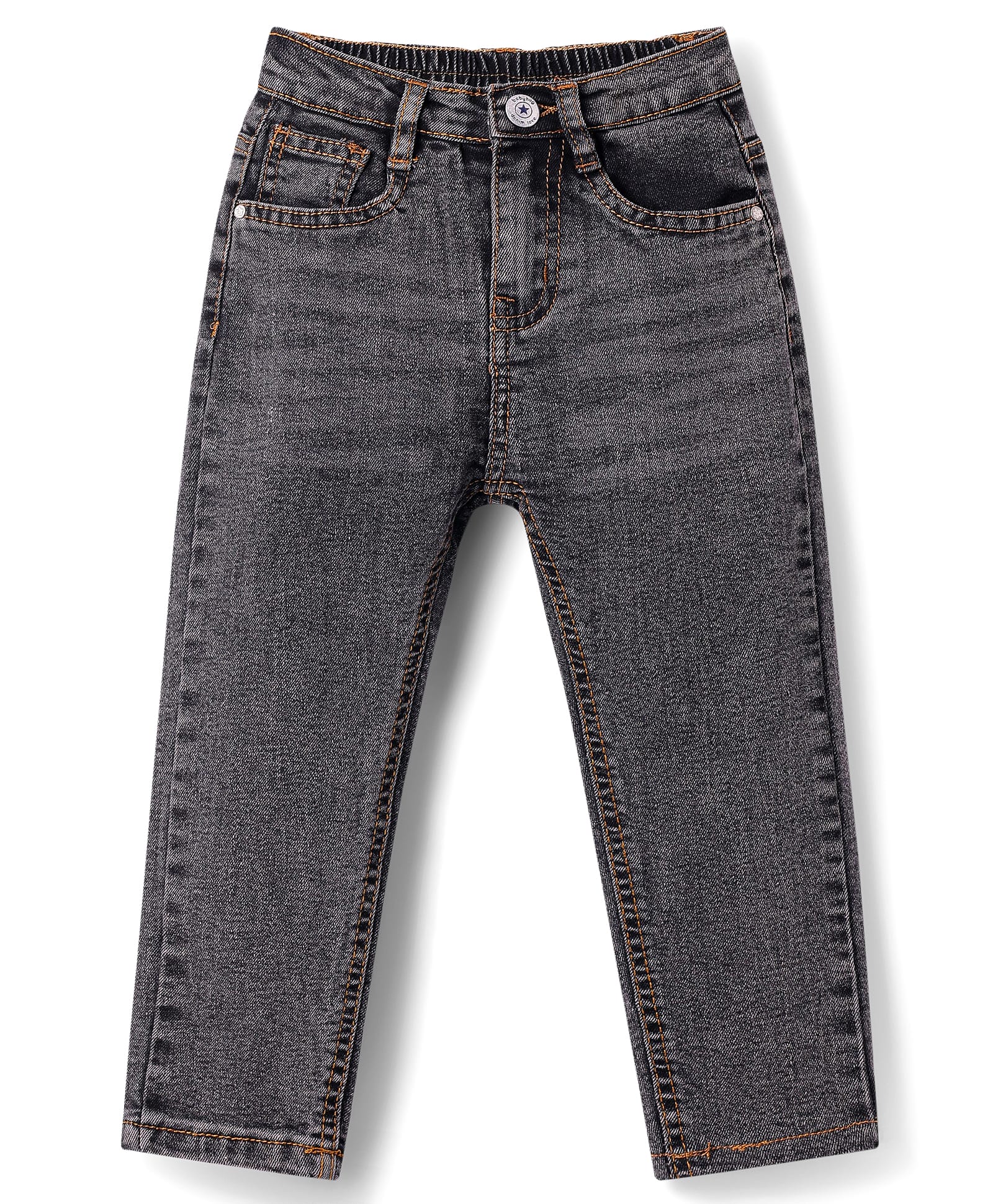 Babyhug Full Length Washed Denim Stretch Jeans- Charcoal Grey-picture-19