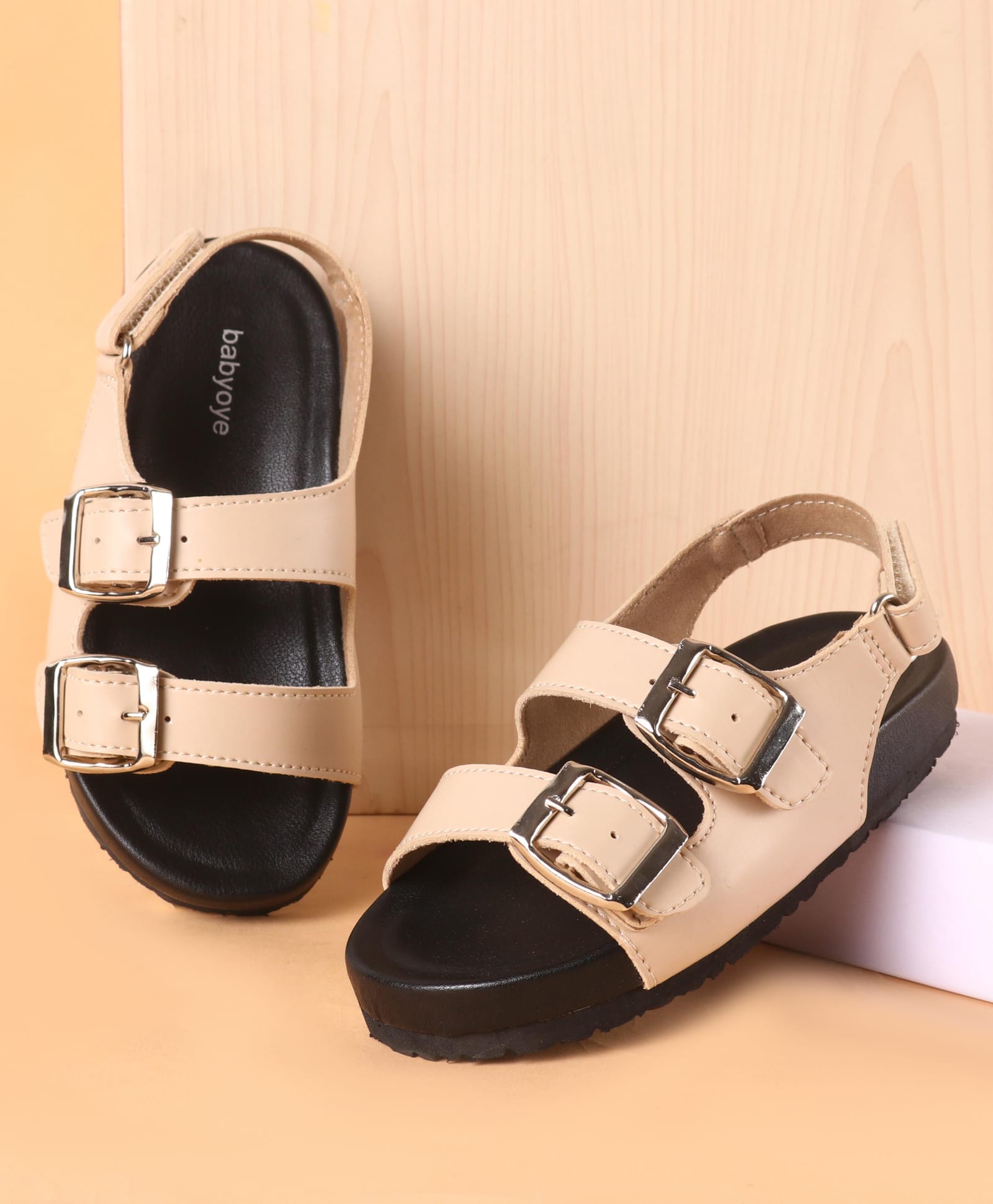 Babyoye Sandals with Velcro Closure Solid Colour - Beige-picture-27