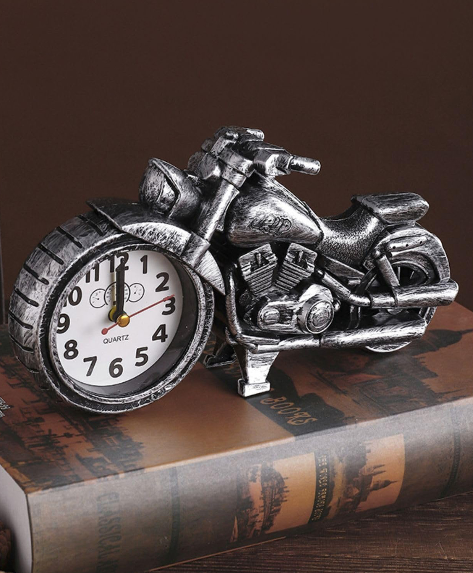 Bunie Bike Shaped Retro Alarm Clock for Bedroom, Living Room, Home, OfficeSilver-image-36