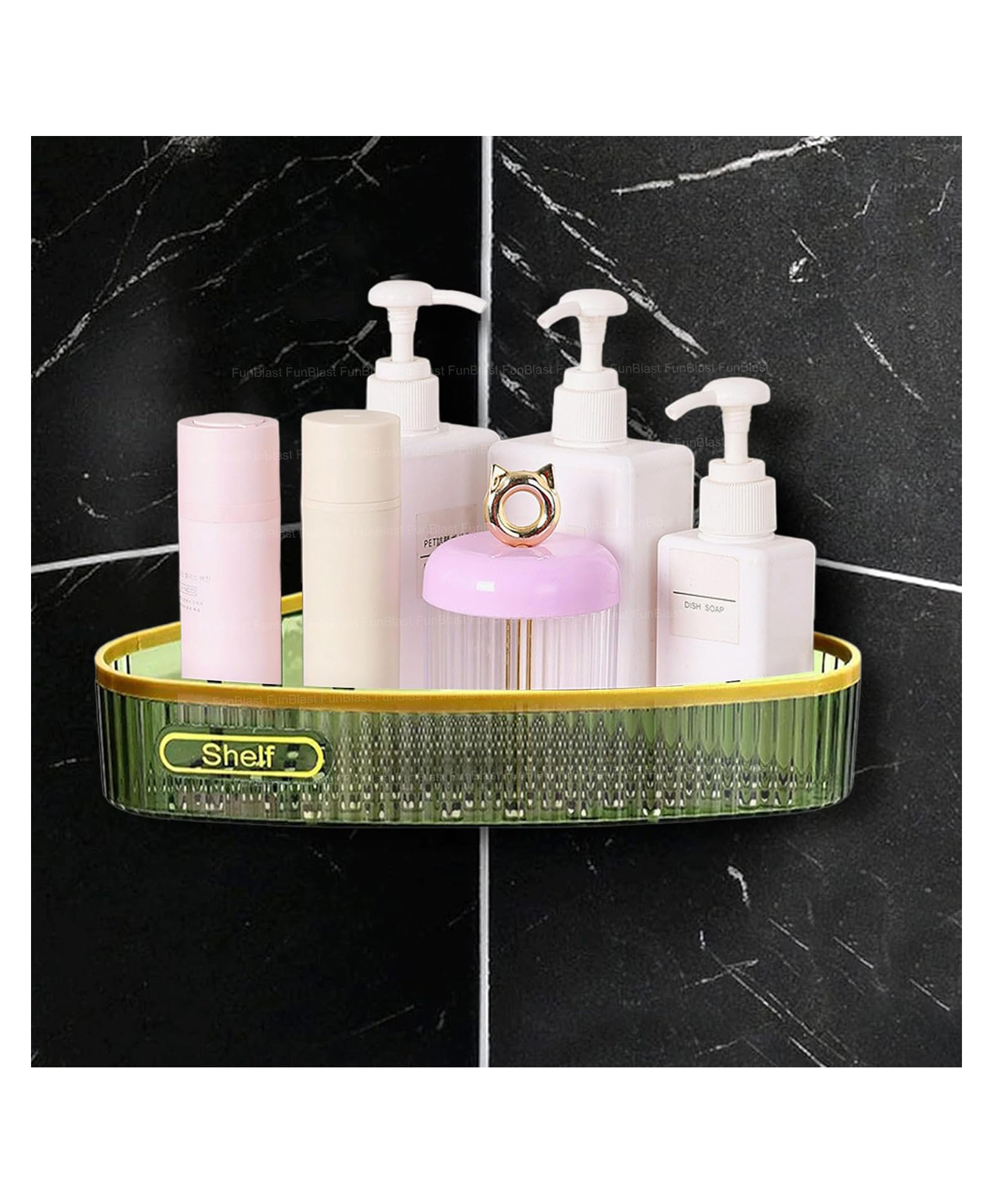 Bunie Multipurpose Wall Mount Self Adhesive Bathroom Triangular ShelfGreen-image-17