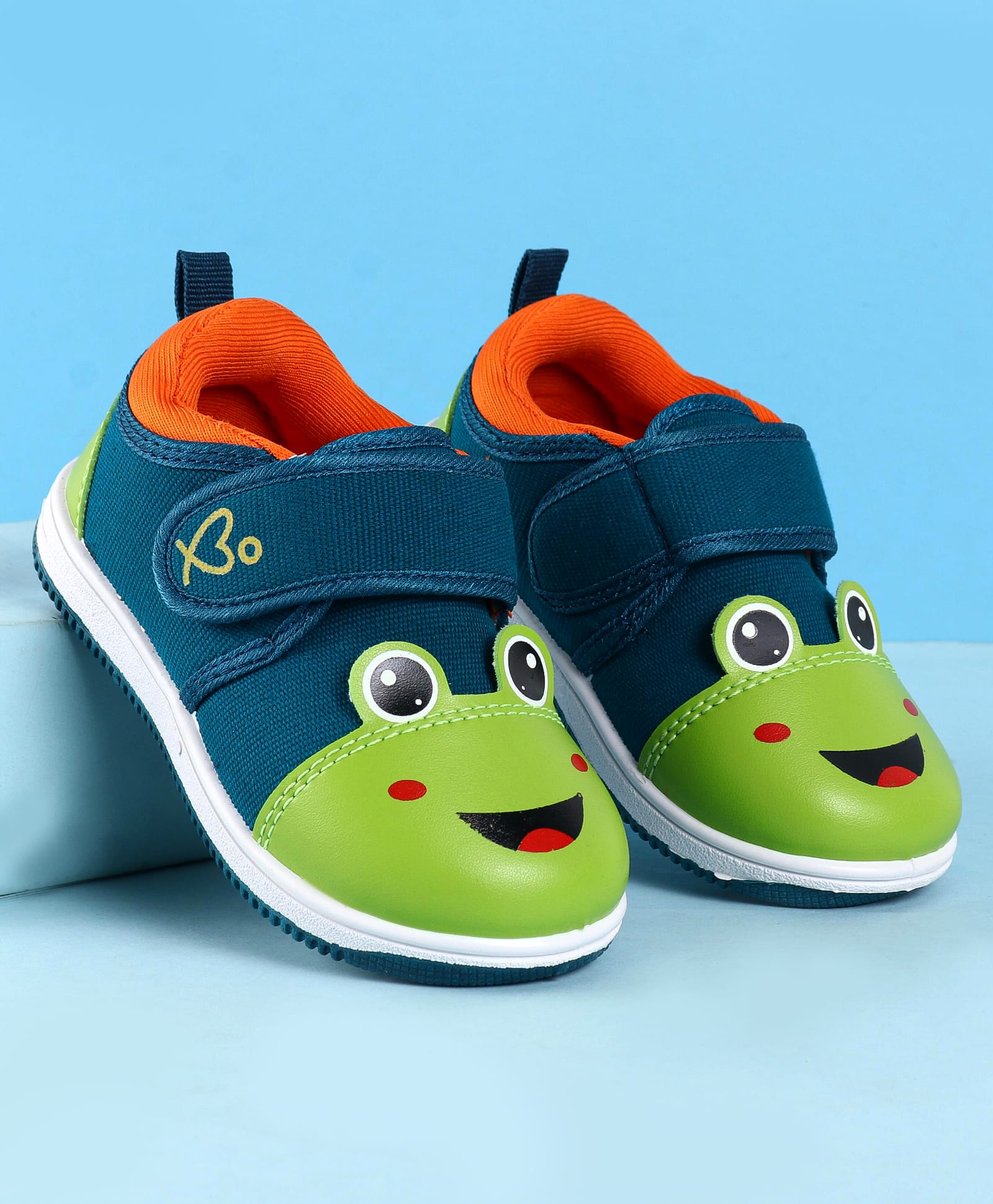 Babyoye Velcro Closure Frog Face Print Casual Shoes - Green & Navy Blue-image-31