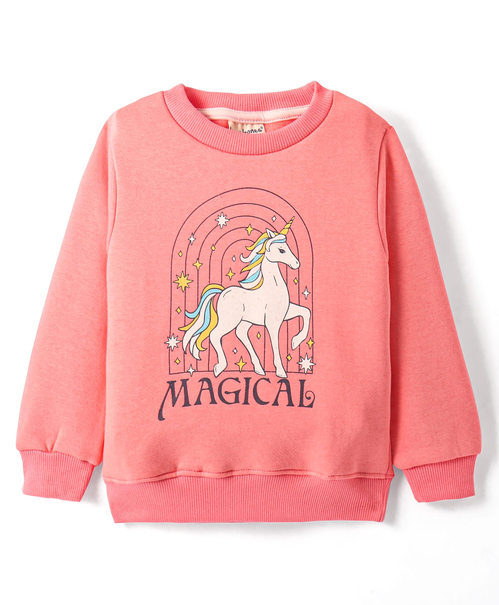 Lazy Bones Fleece Knit Full Sleeves Sweatshirt With Unicorn Print - Pink-picture-25