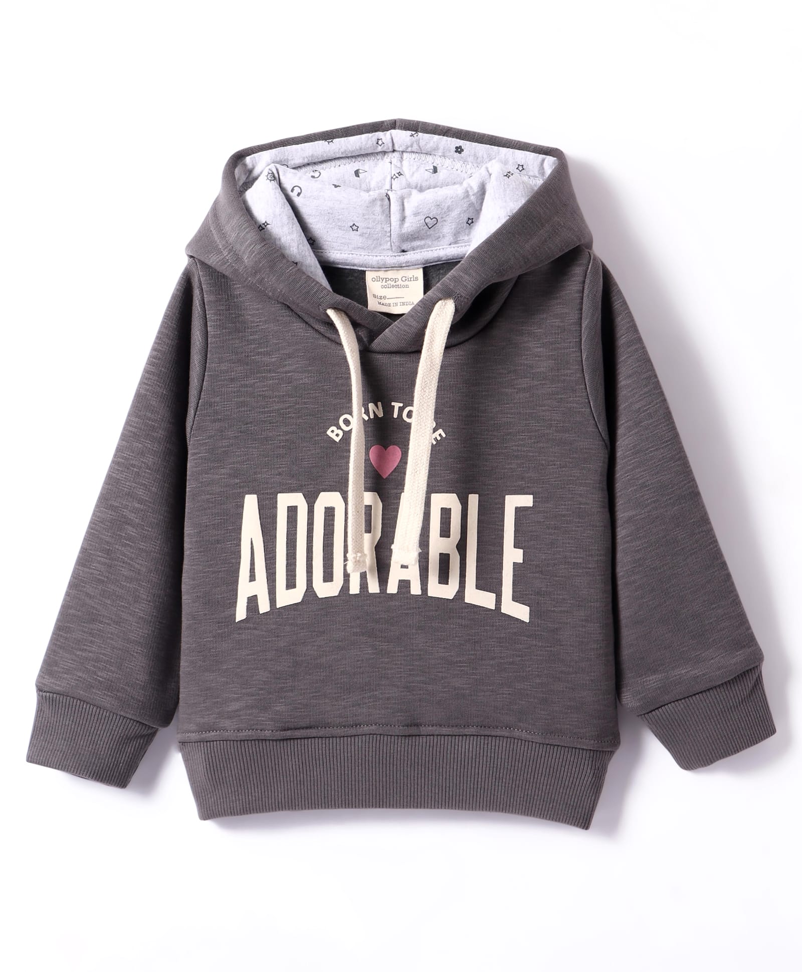 Ollypop Fleece Knit Full Sleeves Hooded Sweatshirt With Text Print - Charcoal Grey-picture-29