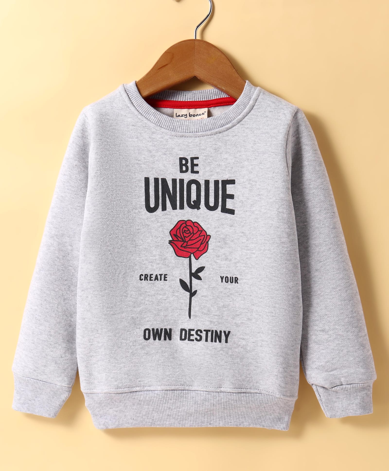 Lazy Bones Fleece Knit Full Sleeves Sweatshirt With Floral & Text Print - Light Grey-picture-20
