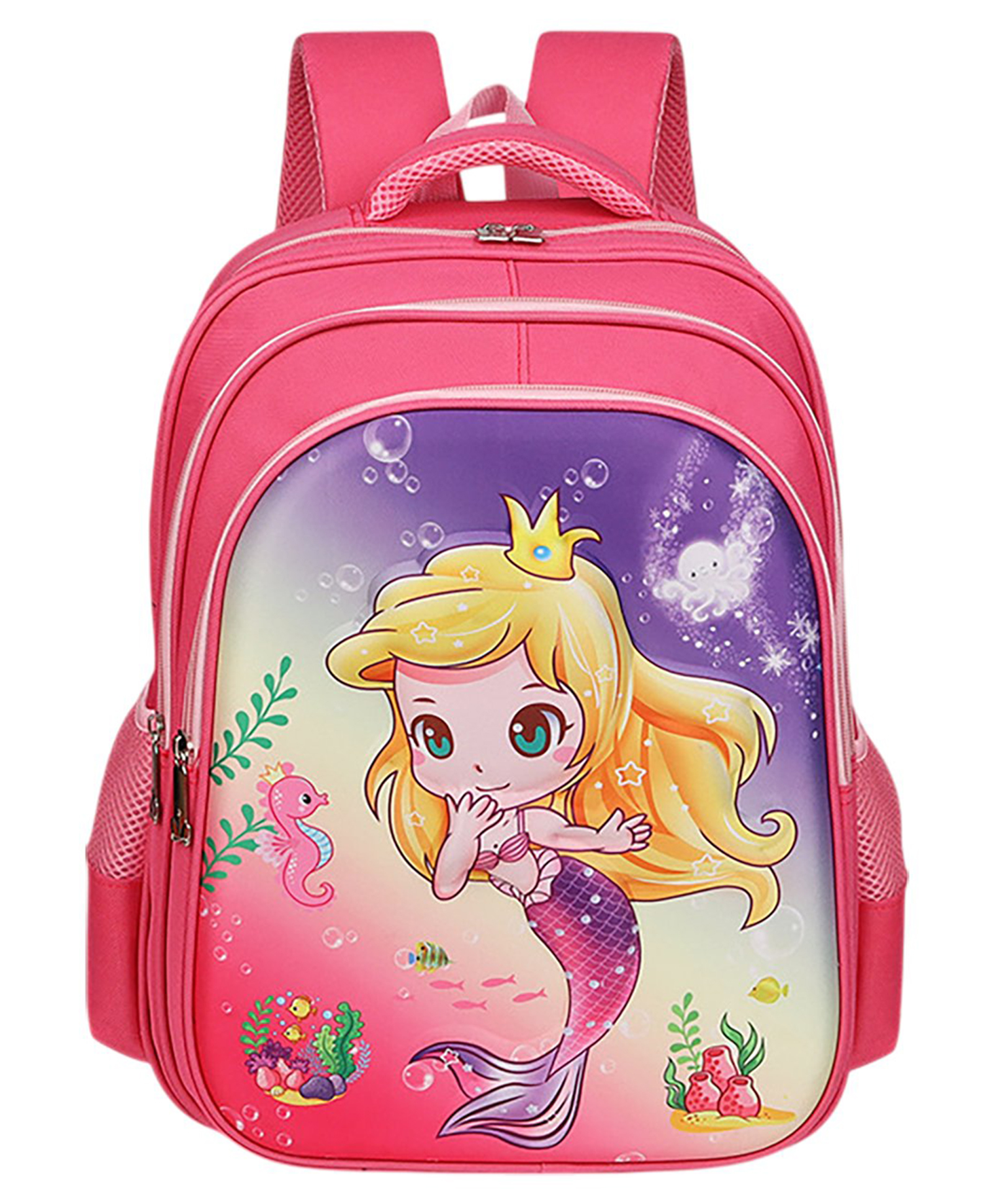 SYGA Kids, Mermaid Cartoon Backpack, Large Capacity School Bag for Kindergarten and Preschool Students (Rose Red) - Height 17.3 Inches-image-48