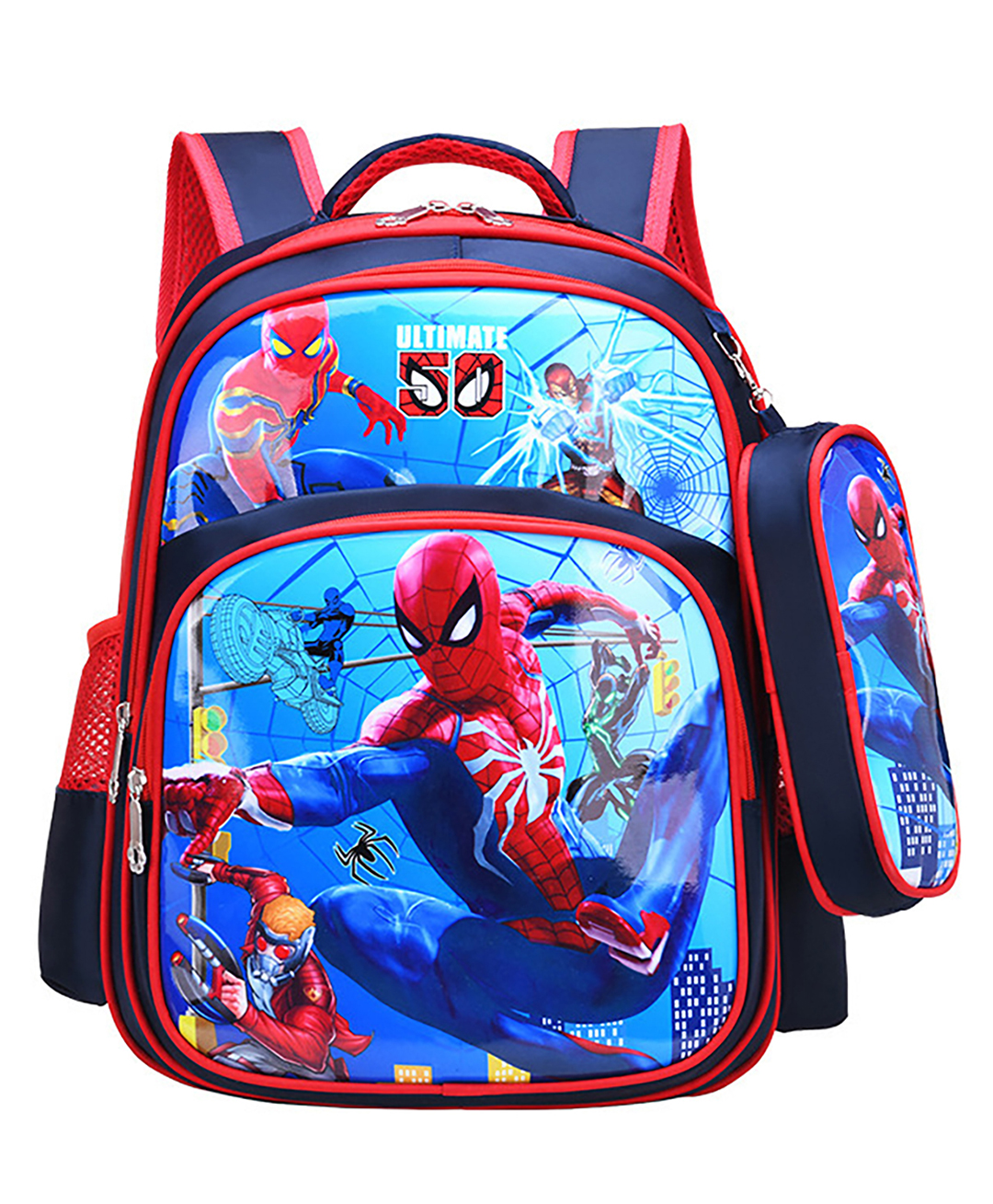SYGA Kids School Bag Cute Cartoon Design Large Backpack With Pencil Case Suitable for Primary School Student- Height 16.53inch (Blue Spiderman)-image-17
