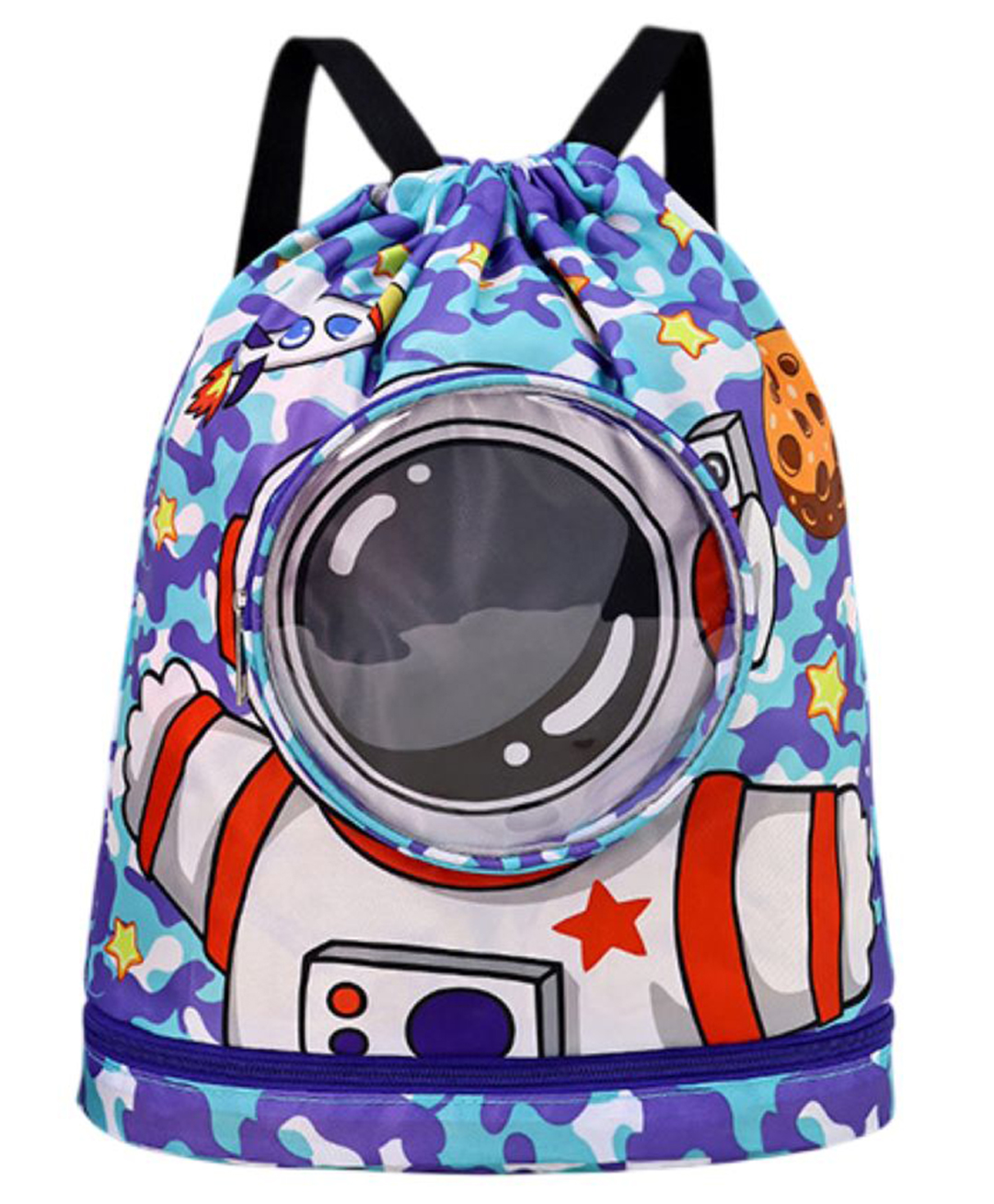 SYGA KidsTravelling Bag Swimming bag - Waterproof, Dry and Wet Separation with Shoe Compartment, Drawstring Beach and Travel Backpack- Height 15.35 inch (Astronaut Design, Blue)-image-17