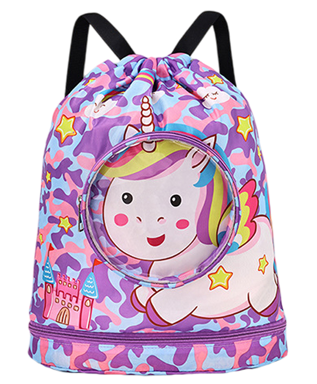 SYGA Kids Travelling Bag Swimming bag - Waterproof, Dry and Wet Separation with Shoe Compartment, Drawstring Beach and Travel Backpack- Height 15.35inch (Little Pegasus Design, Purple)-image-48