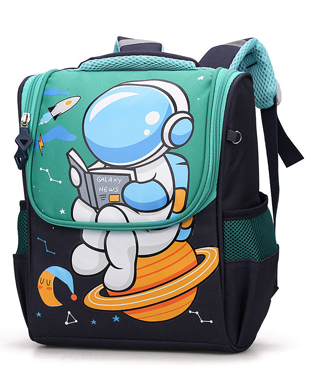 SYGA Kids Backpack, Astronaut Design, Large Capacity, Splashproof Schoolbag for Kindergarten and Elementary Students (Green & Blue) - Height 11.8 Inch-image-27