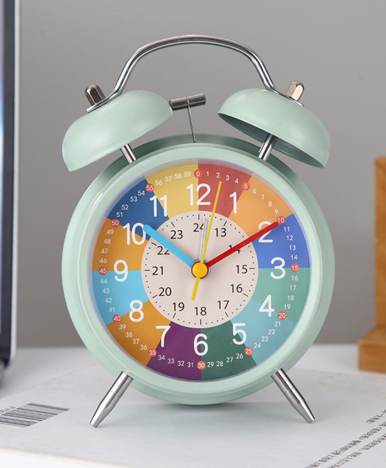 Bunie Twin Bell Metal Alarm Clock with Rechargeable Wire  Green-image-30