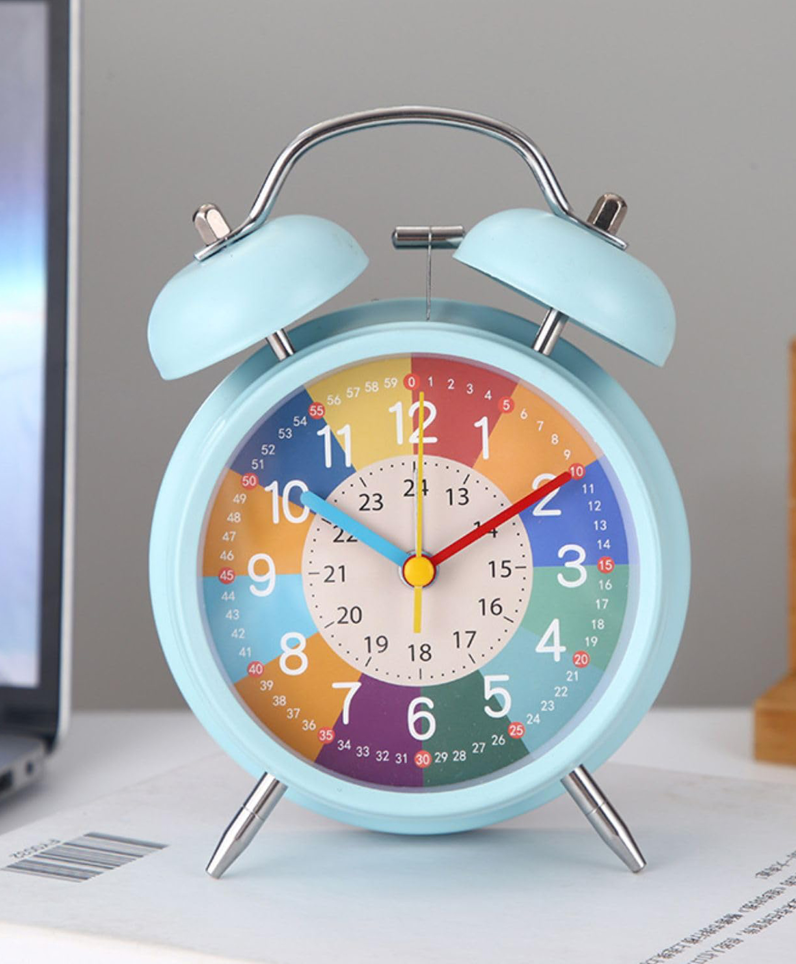 Bunie Twin Bell Metal Alarm Clock with Rechargeable Wire  Blue-image-7