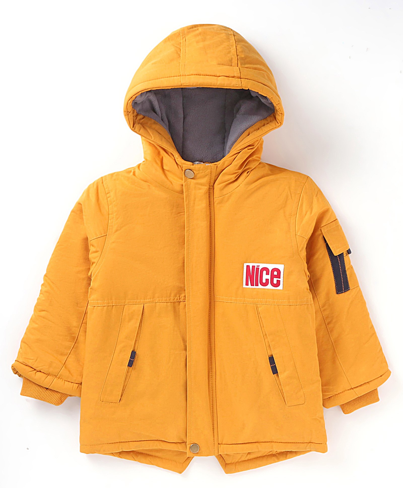Kookie Kids Full Sleeves Hooded Winter Jacket With Solid Colour - Mustard-picture-28