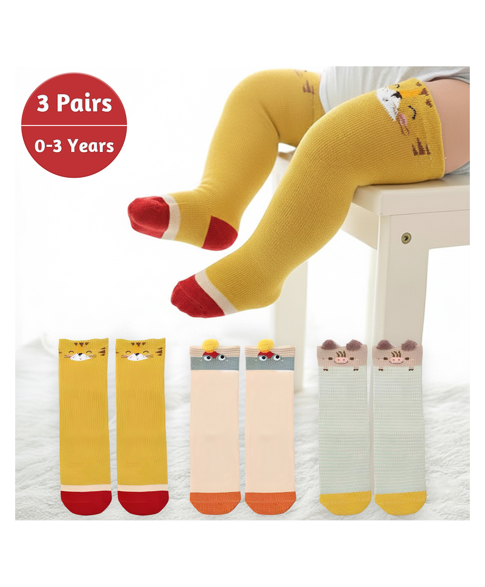 SYGA Set Of 3 Cotton Printed Socks - Red-image-39