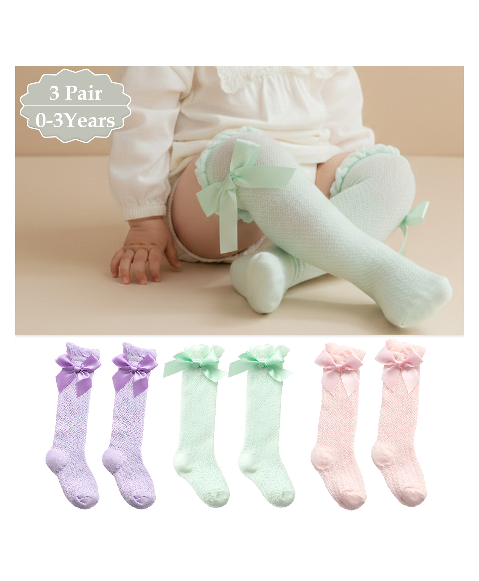 SYGA Set Of 3 Knitted Socks - Purple & Green & Pink-picture-28