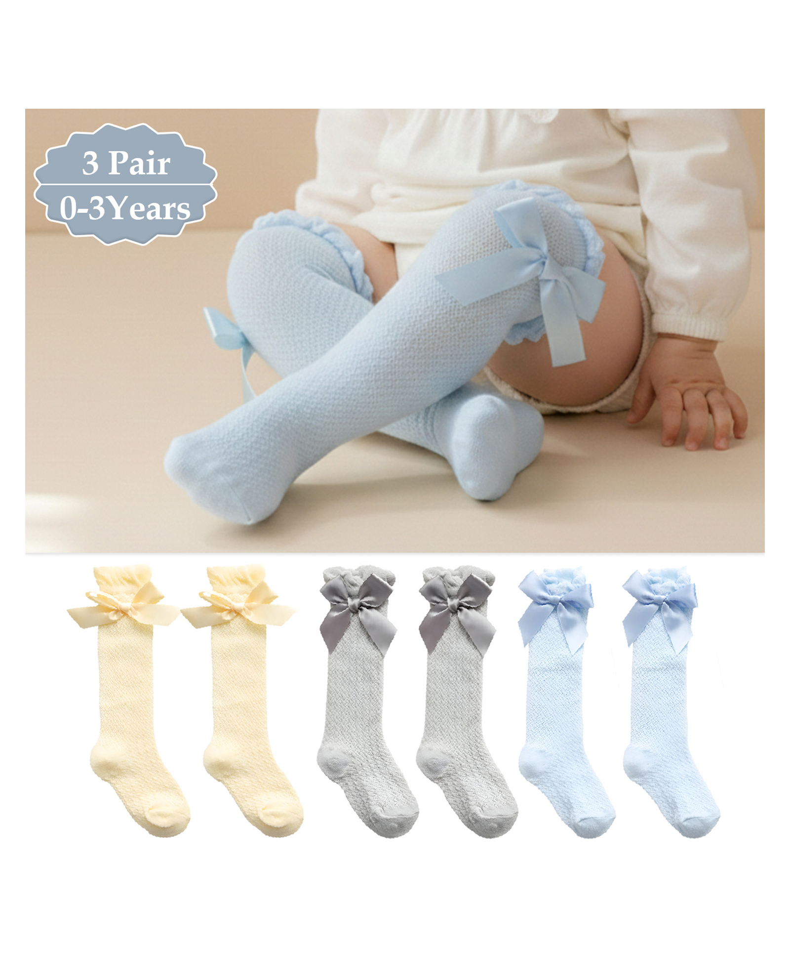 SYGA Set Of 3 Knitted Socks - Yellow, Grey, Blue-picture-26