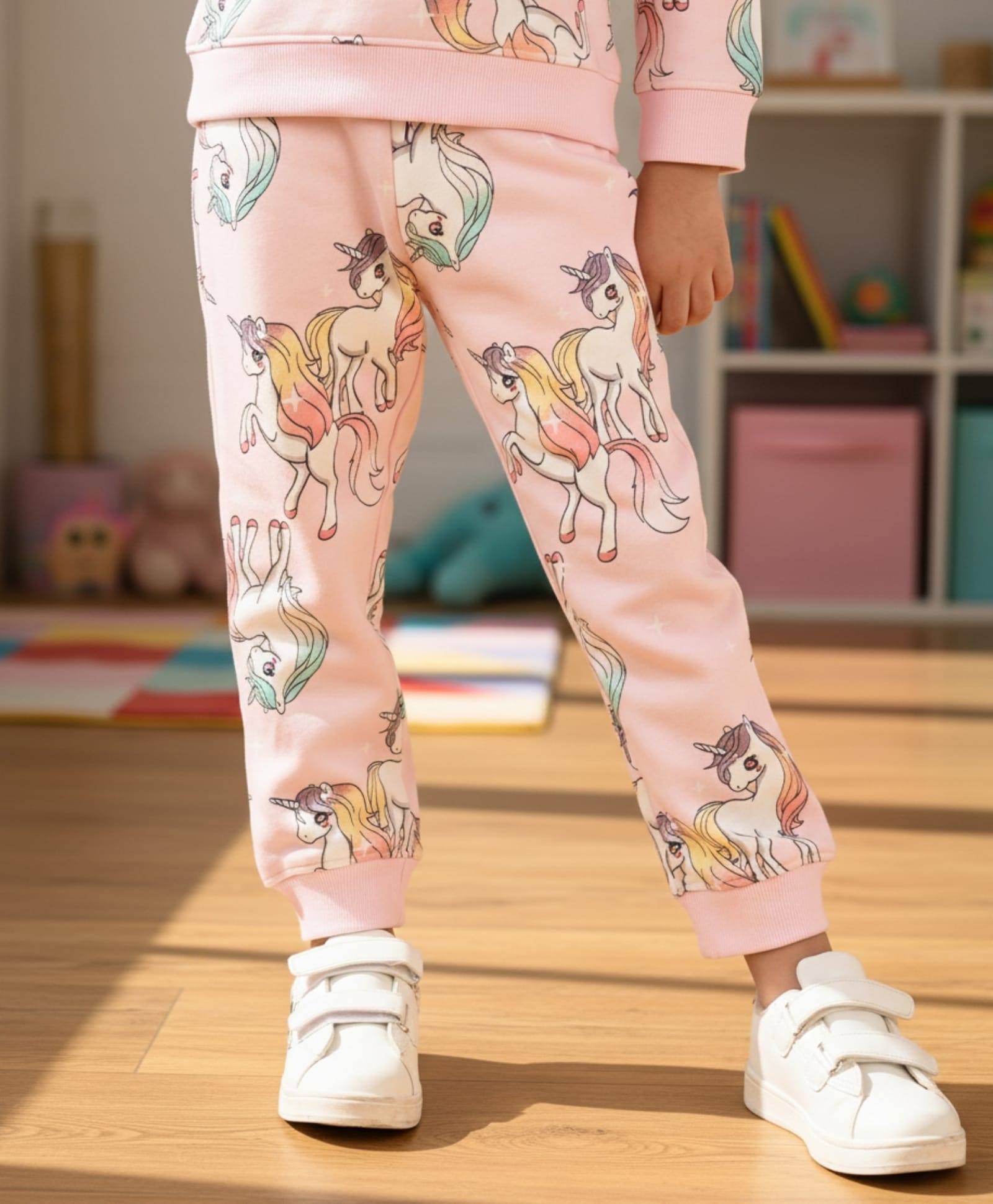 Anthrilo Warm Fleece Unicorn Printed Comfort Fit Joggers - Pink-picture-19