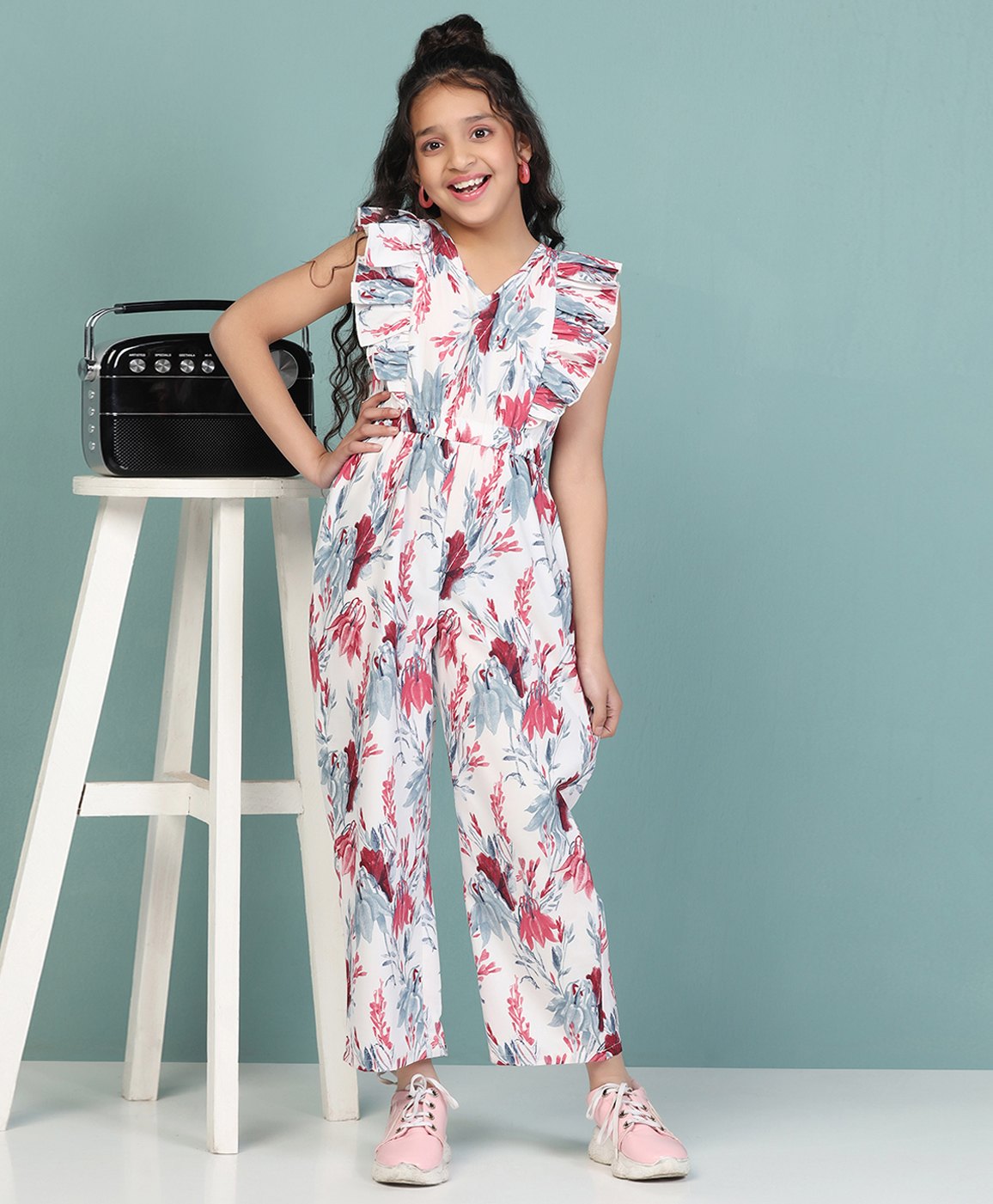 Fashion Dream Cap Sleeves Leaves Printed Jumpsuit - White-image-16