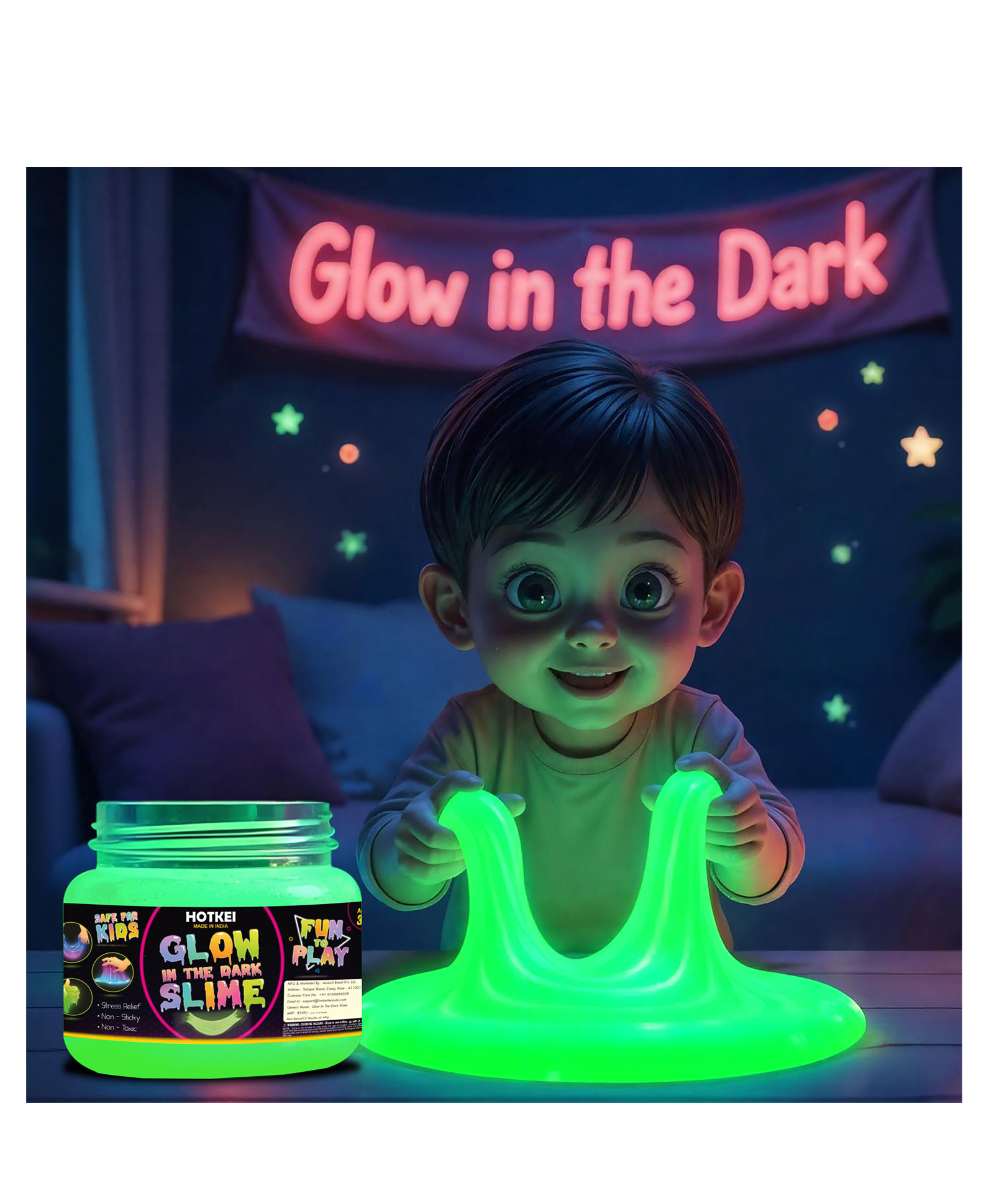 HOTKEI (200g) Glow in The Dark Slime for Kids DIY Toy Slimy Glowing Slime Gel Jelly Putty Art Toys Birthday Gift Box for Boys Girls 3 to 10 Years-image-2