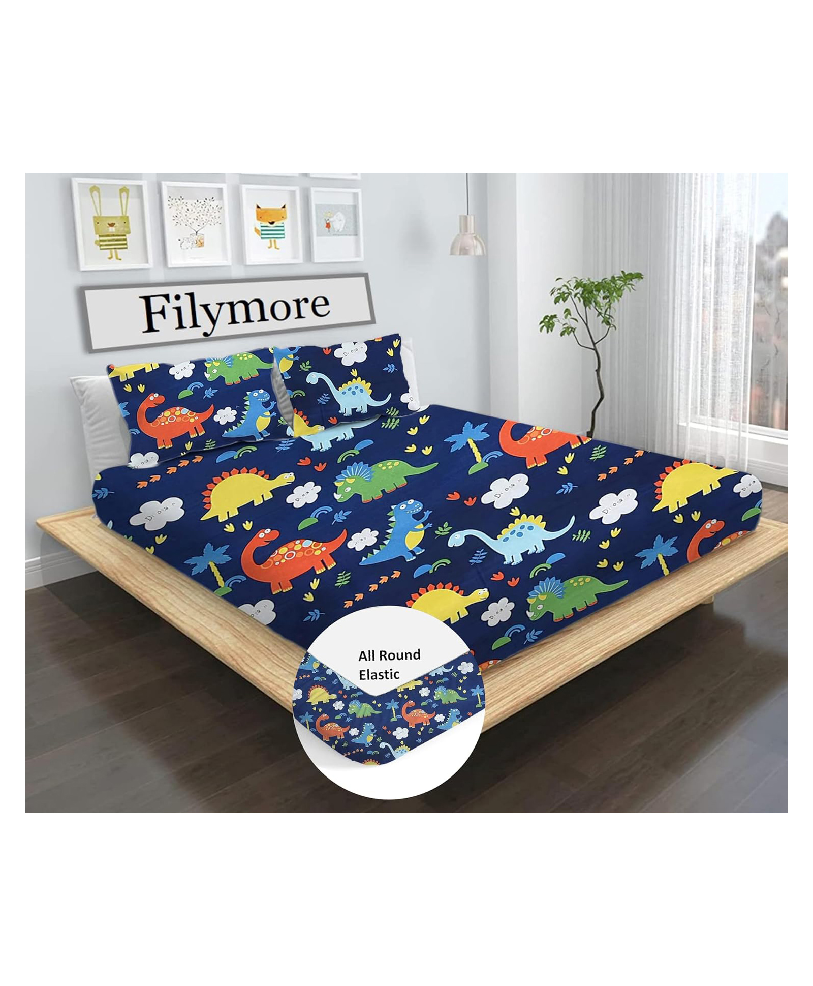 Filymore Kids Ftd double bedsheet with two pillow cover made with pure microfiber(bedsheet size 90x90)(pillow size 18x28)(colour-Blue)-image-34