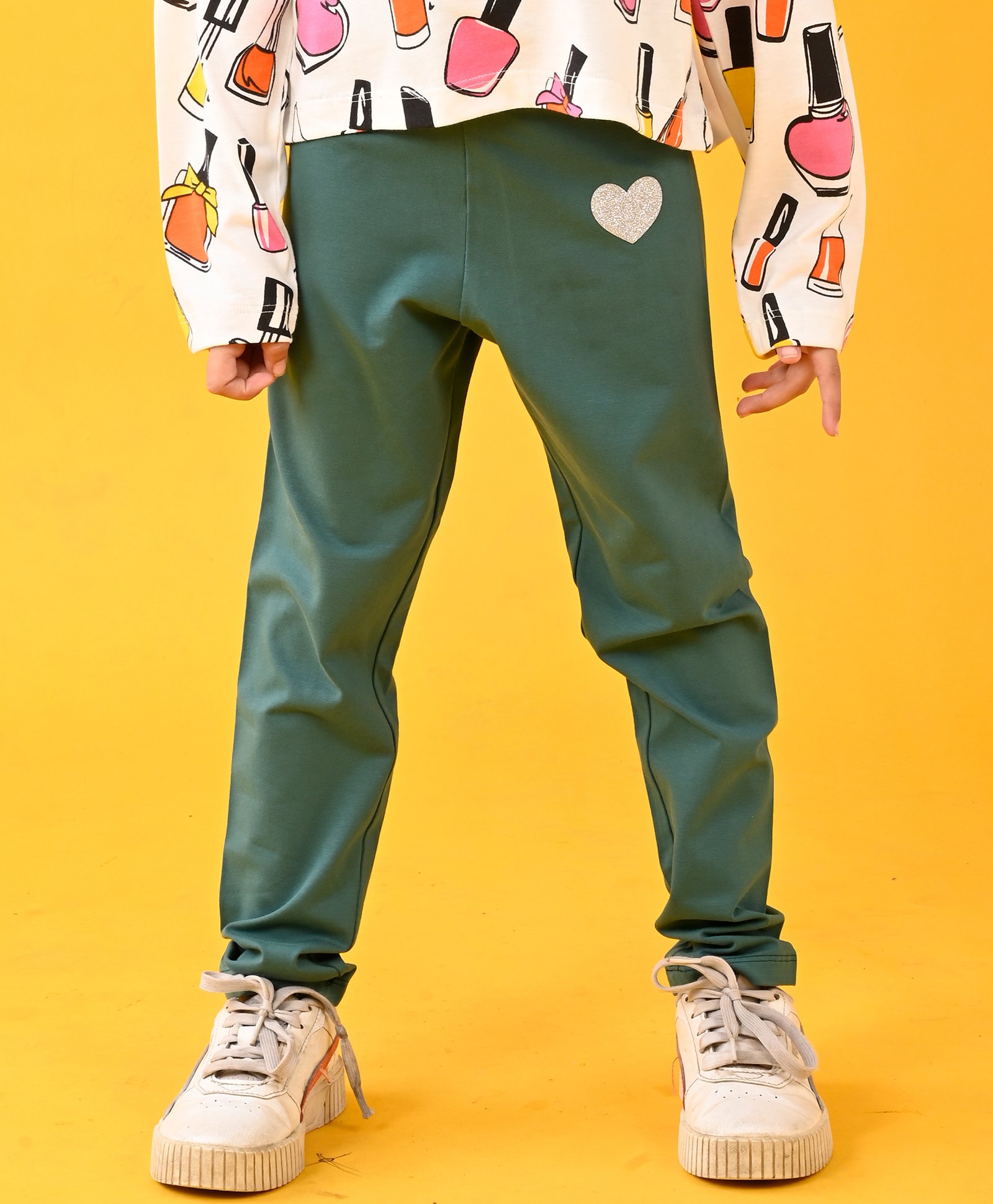 Anthrilo lycra Heart Printed Leggings - Green-picture-15