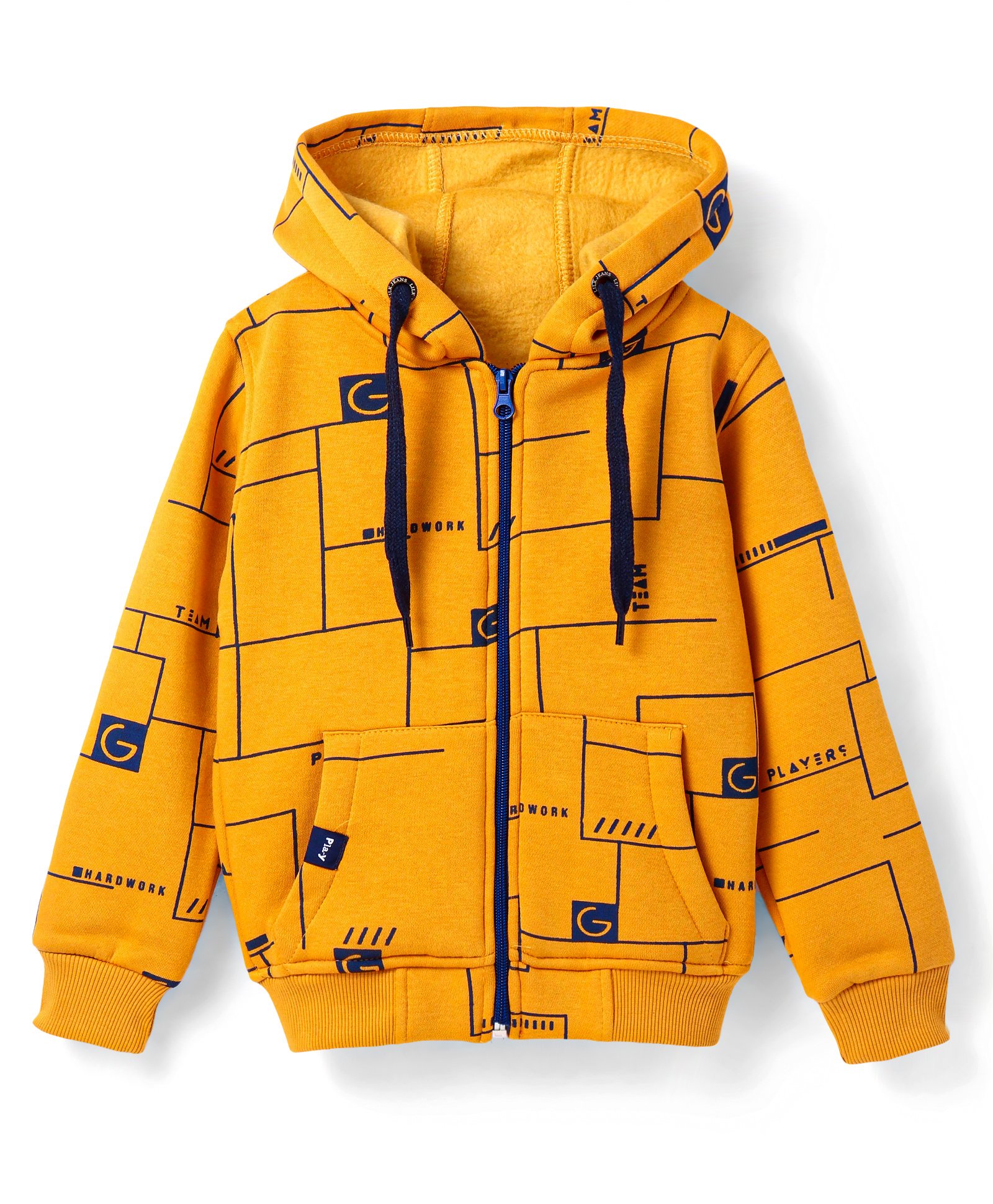 Little Kangaroos Fleece Knit Full Sleeves  Hooded Sweat Jacket with Kangaroo Pockets - Yellow-image-15